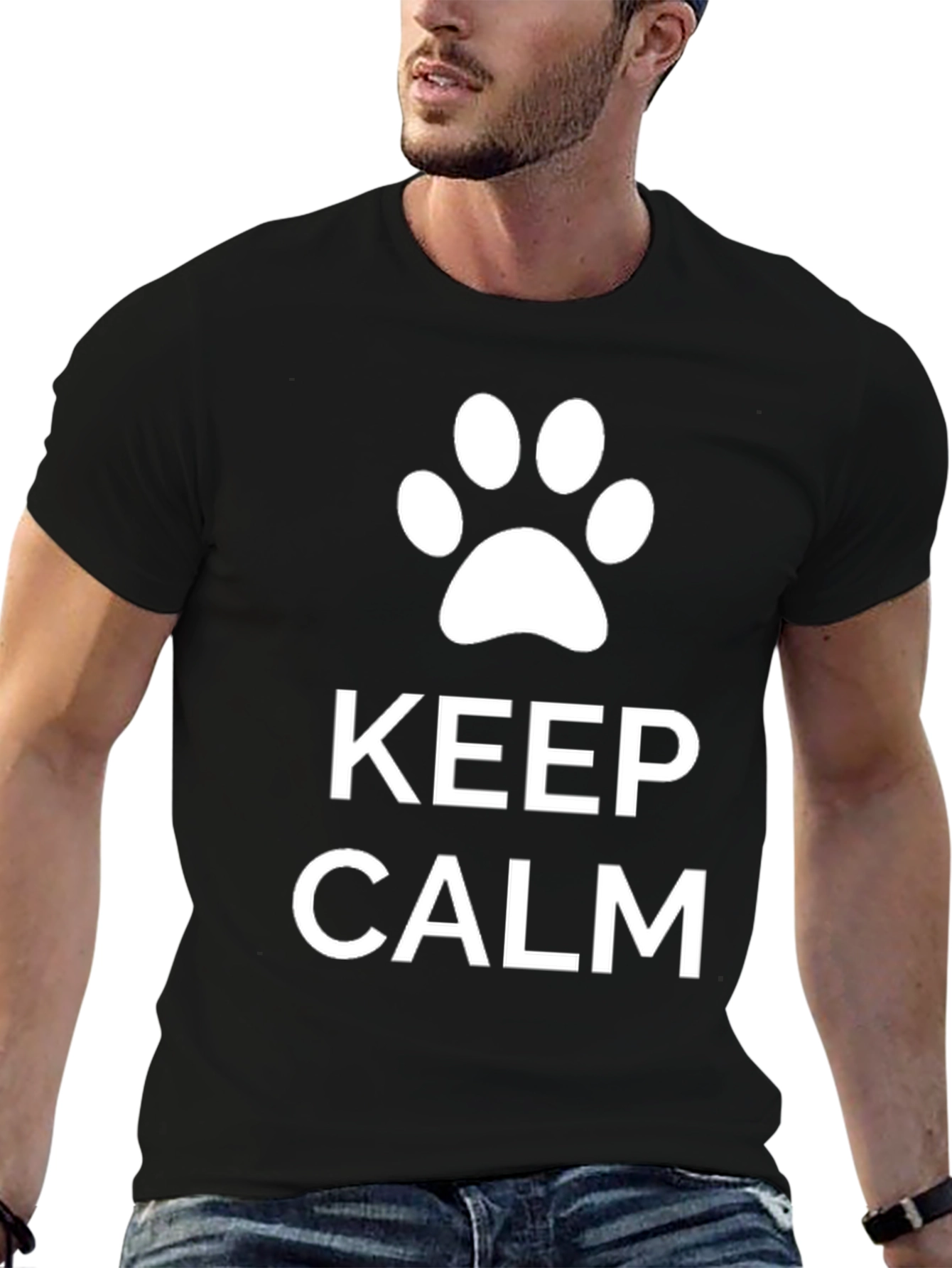 Black Keep Calm Dog Paw T-Shirt - Black Cotton Blend view 6
