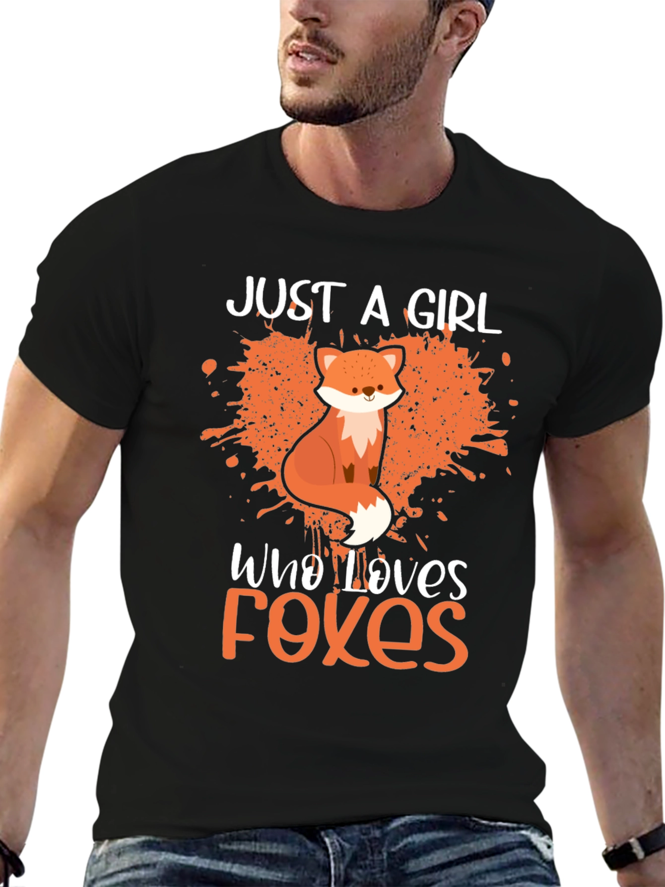 Black Just a Girl Who Loves Foxes T-Shirt - Novelty Tee view 6