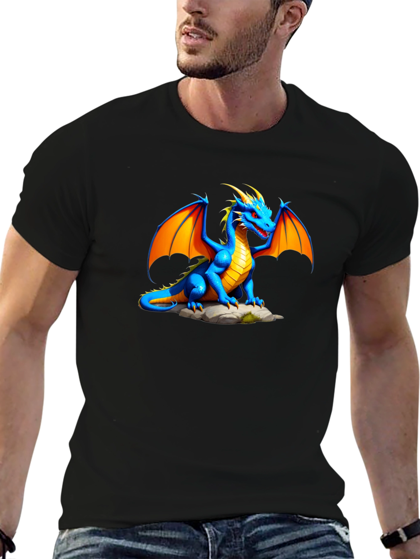 Black Blue Dragon Graphic Tee - Fantasy T-Shirt view 6