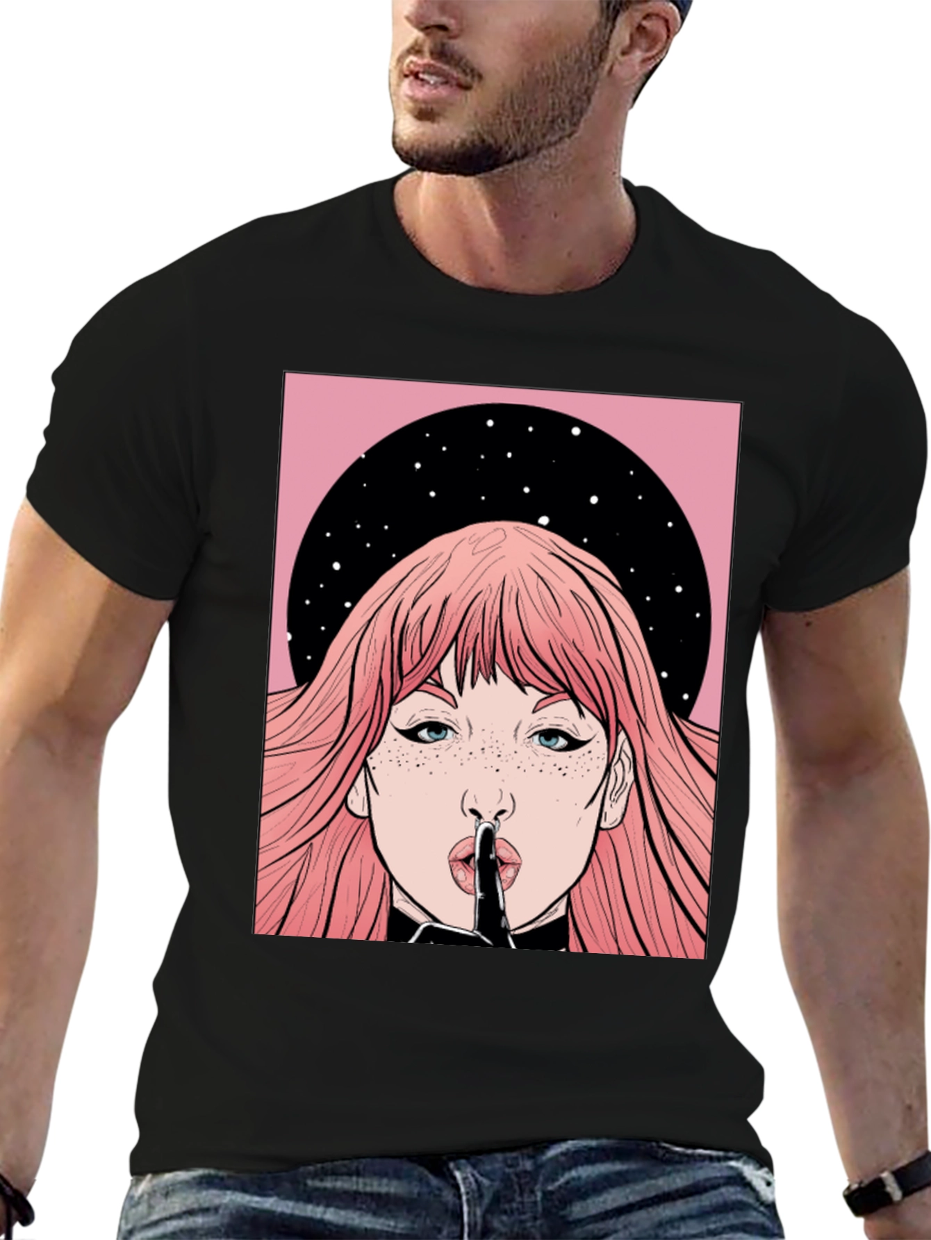 Shhh! Graphic Print Unisex Black T-Shirt - 6