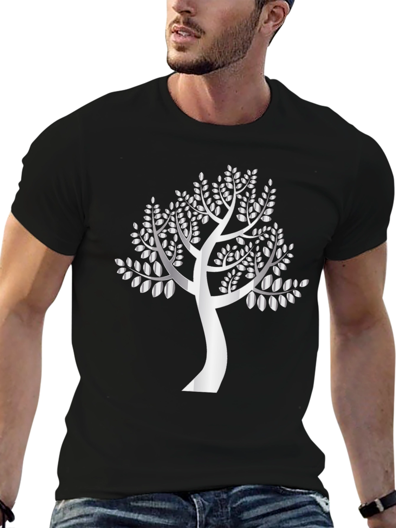 Black Silver Tree Graphic Black T-Shirt view 6