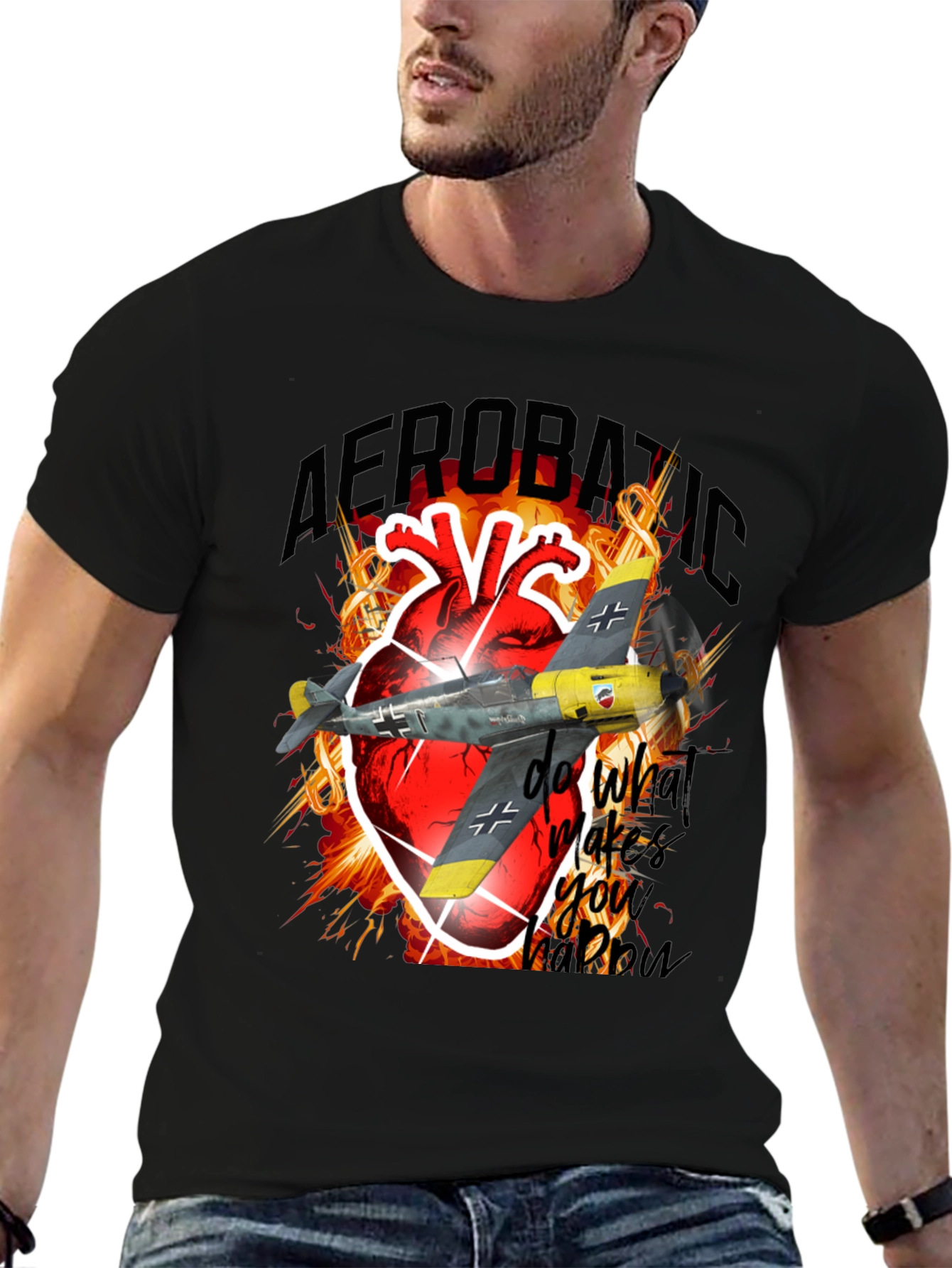 Black Aerobatic Plane Heart T-Shirt - Do What Makes You Happy view 6