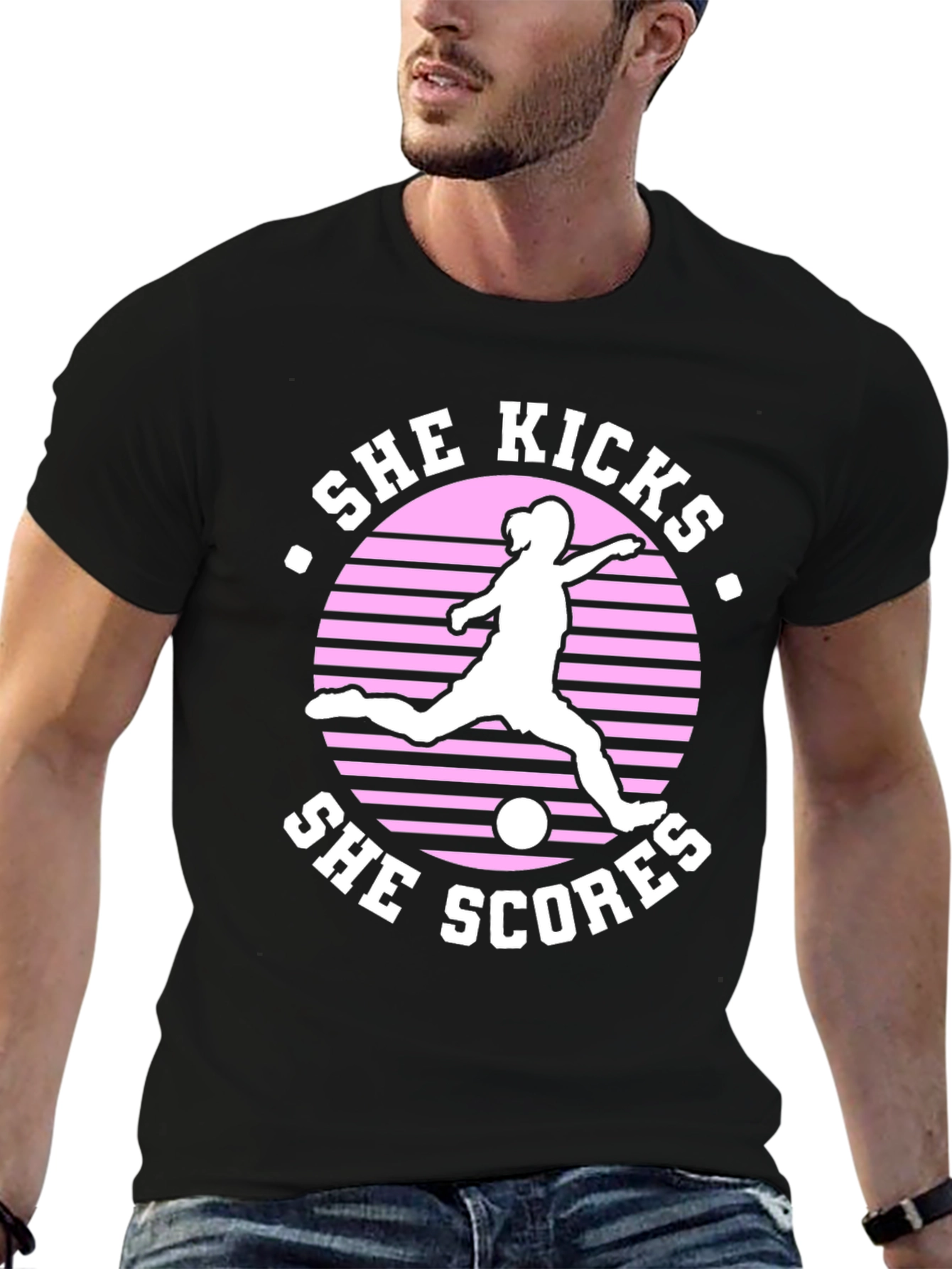 Black She Kicks She Scores Graphic T-Shirt view 6