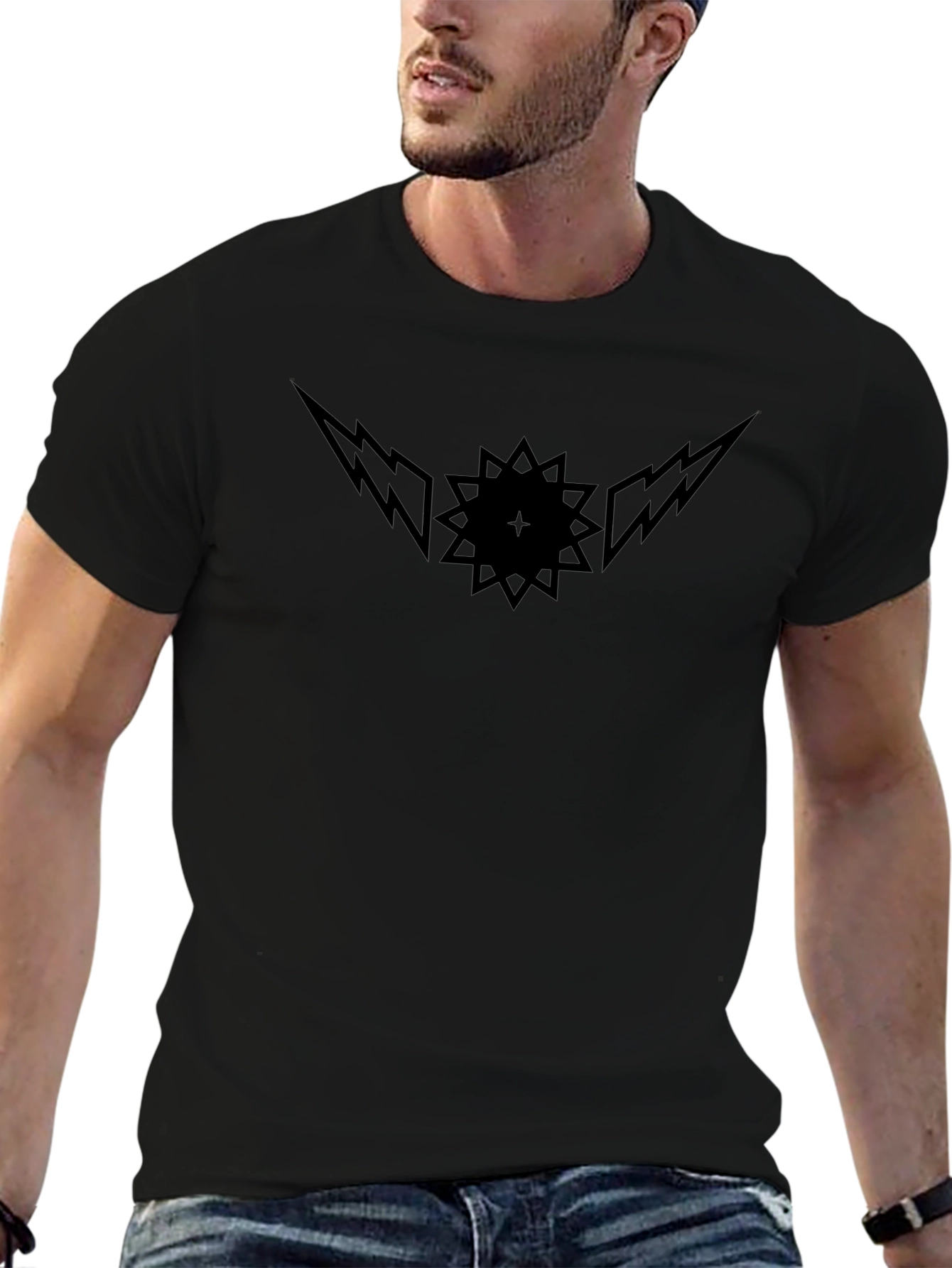 Black Bold Graphic Black Tee - Lightning Star Design view 6