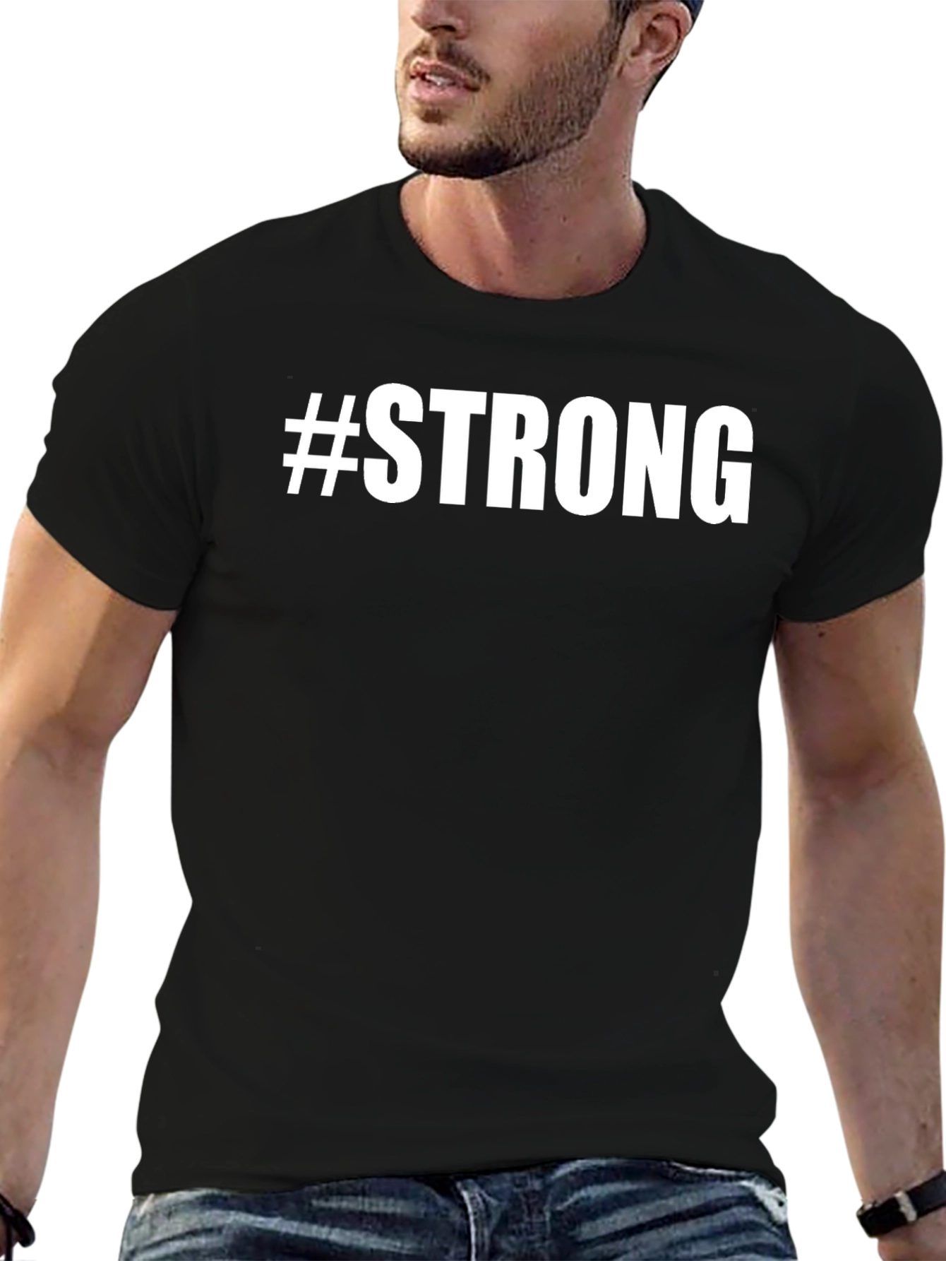 Black "#Strong" Graphic Print Crew Neck T-Shirt view 6