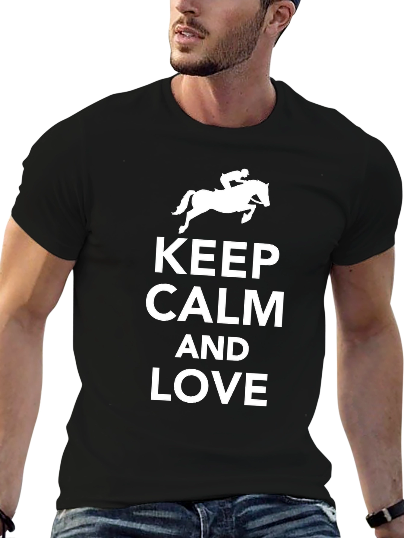 Black Keep Calm and Love Horses T-Shirt view 6