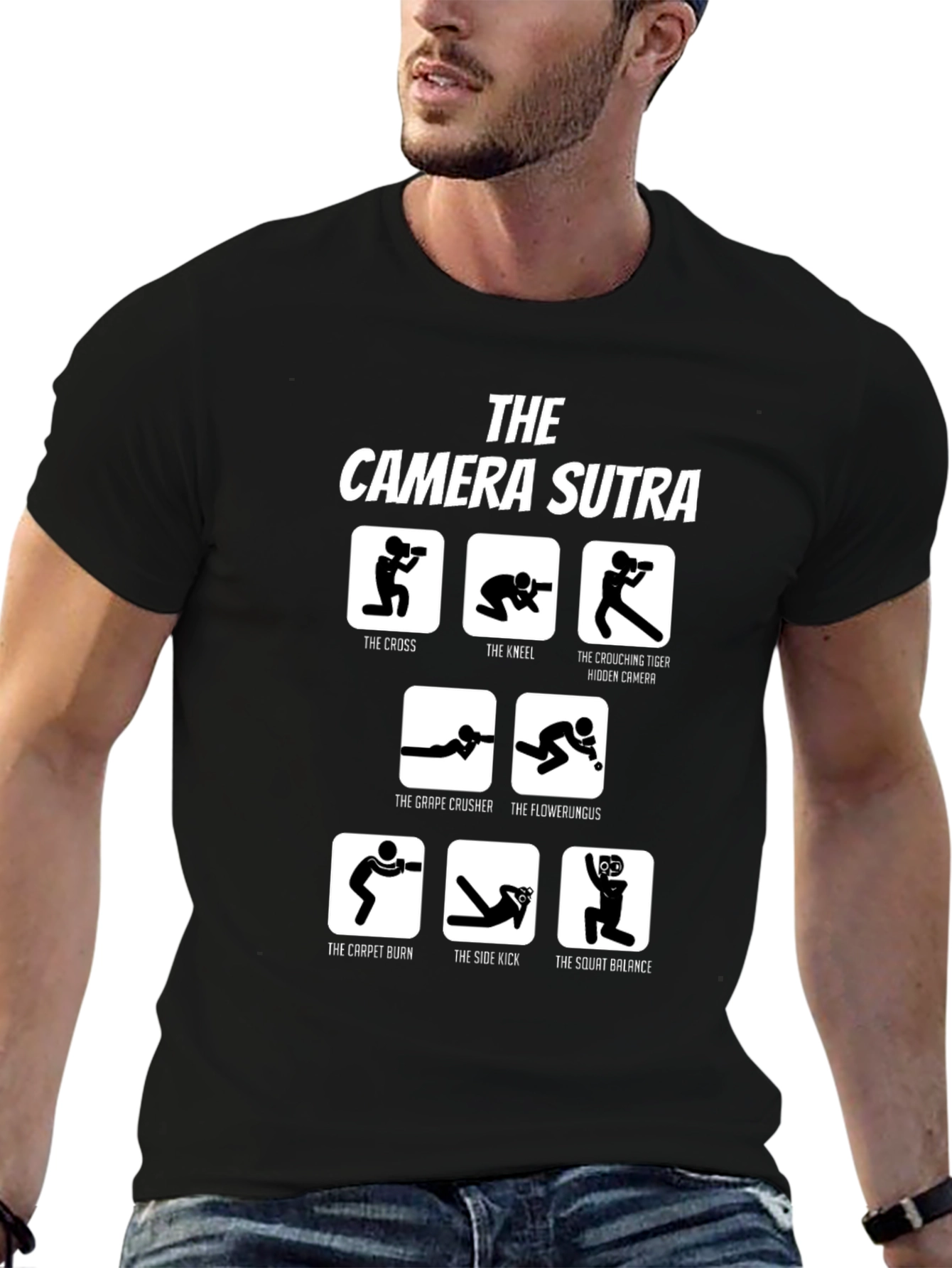Black Camera Sutra T-Shirt - Funny Photography Poses view 6