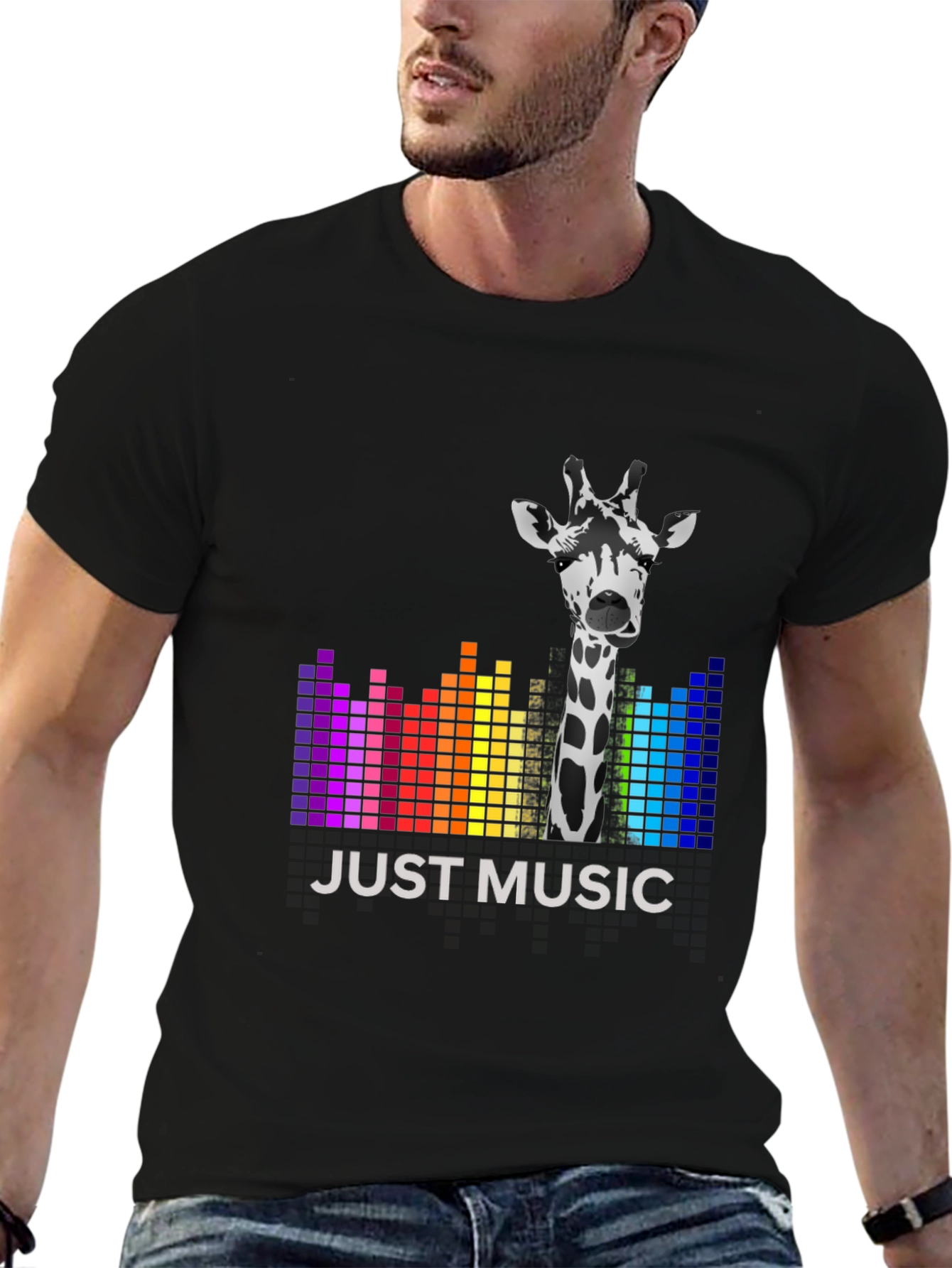 Black Just Music Giraffe Tee - Stylish Graphic T-Shirt view 6