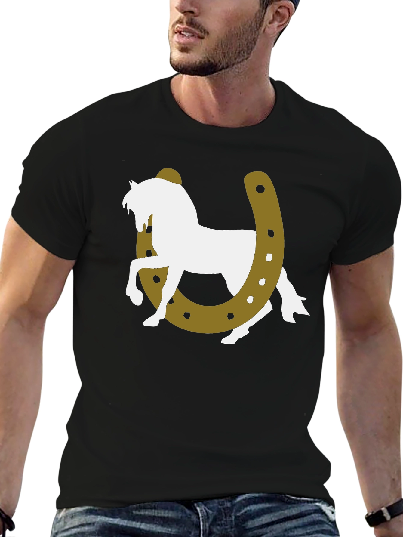 Black Lucky Horse Graphic Tee - Black Cotton T-Shirt view 6