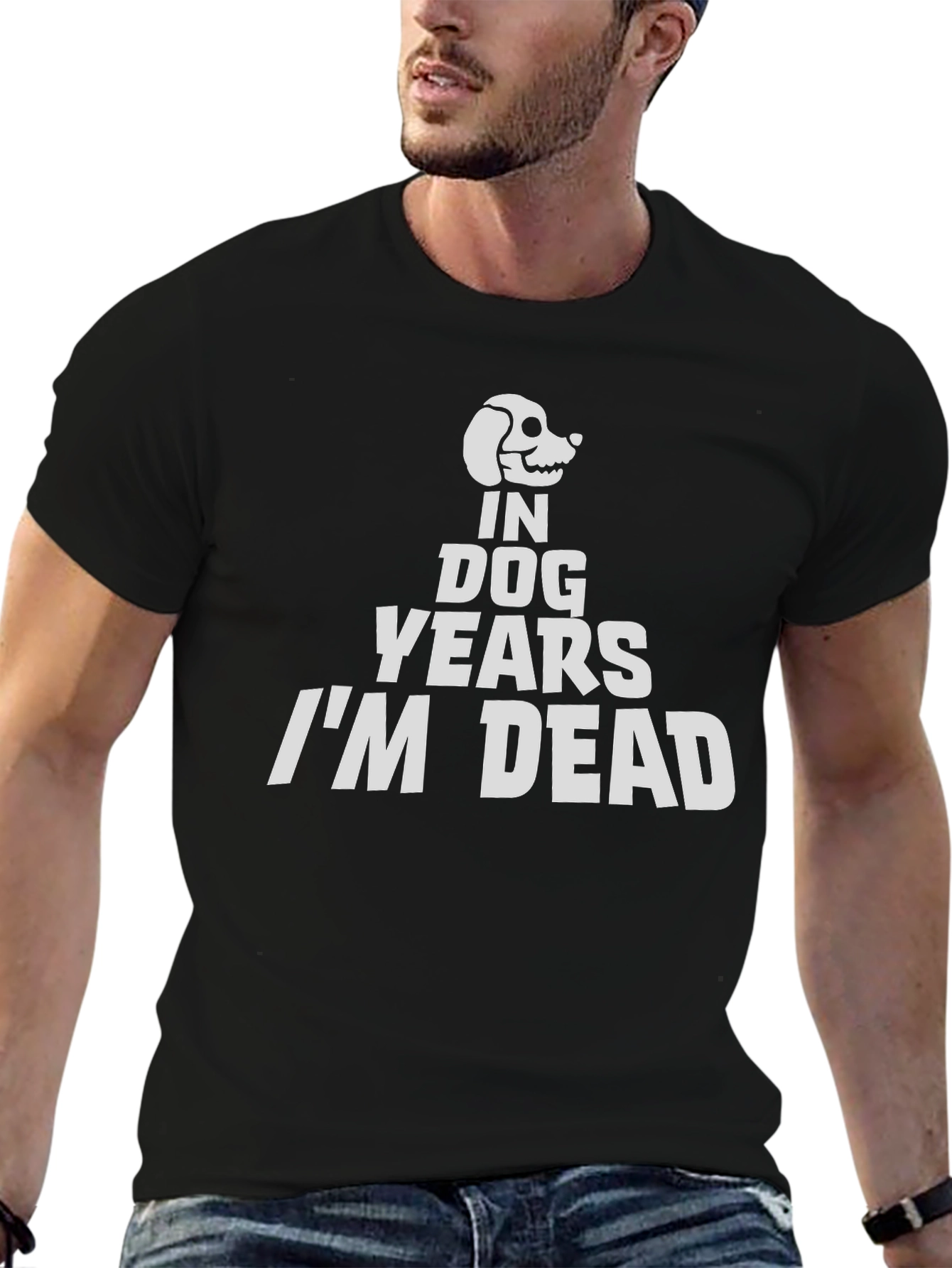 Black In Dog Years I'm Dead T-Shirt - Funny Graphic Tee view 6