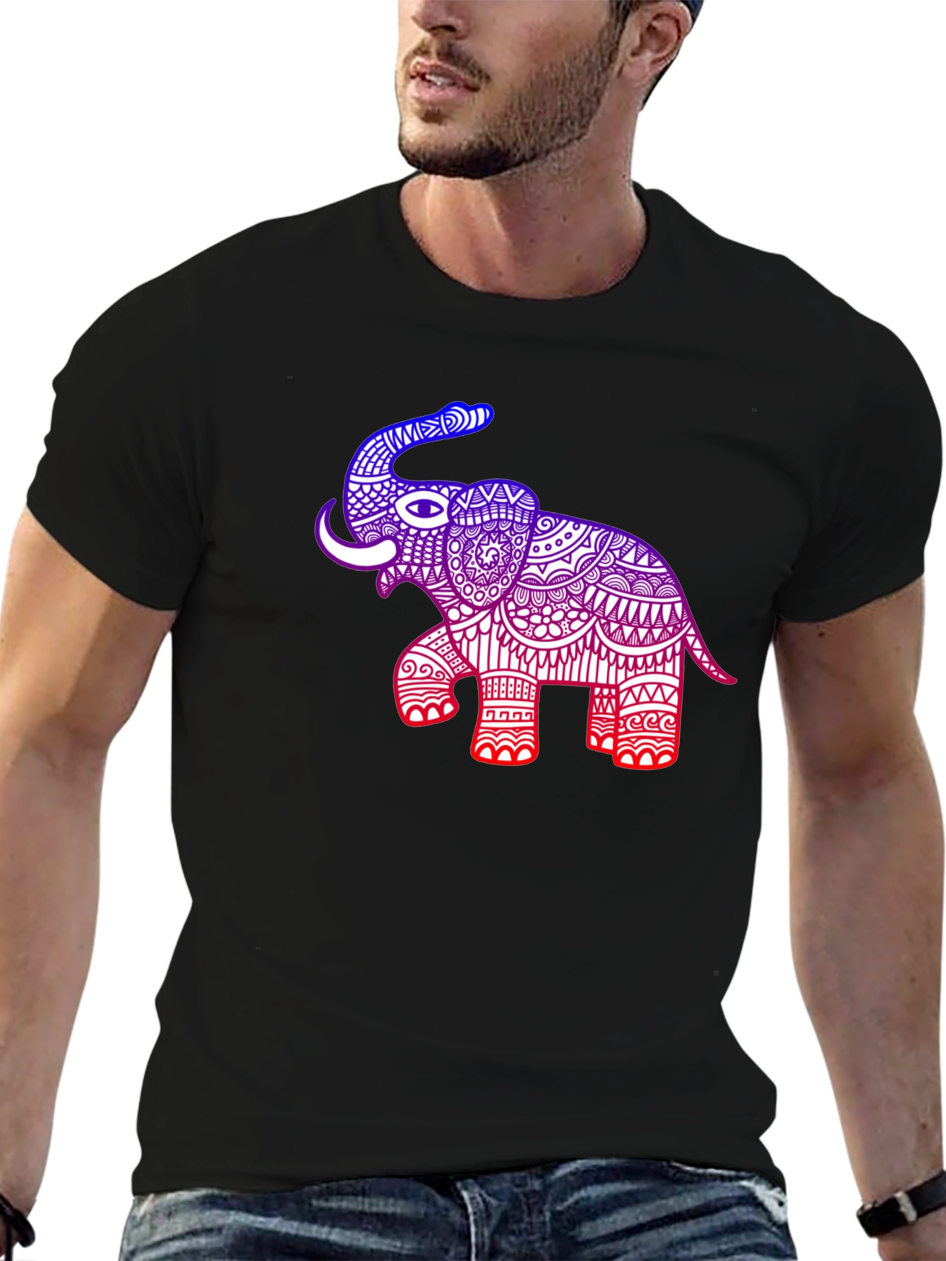 Black Elephant Graphic Tee - Black Cotton Blend Casual Shirt view 6