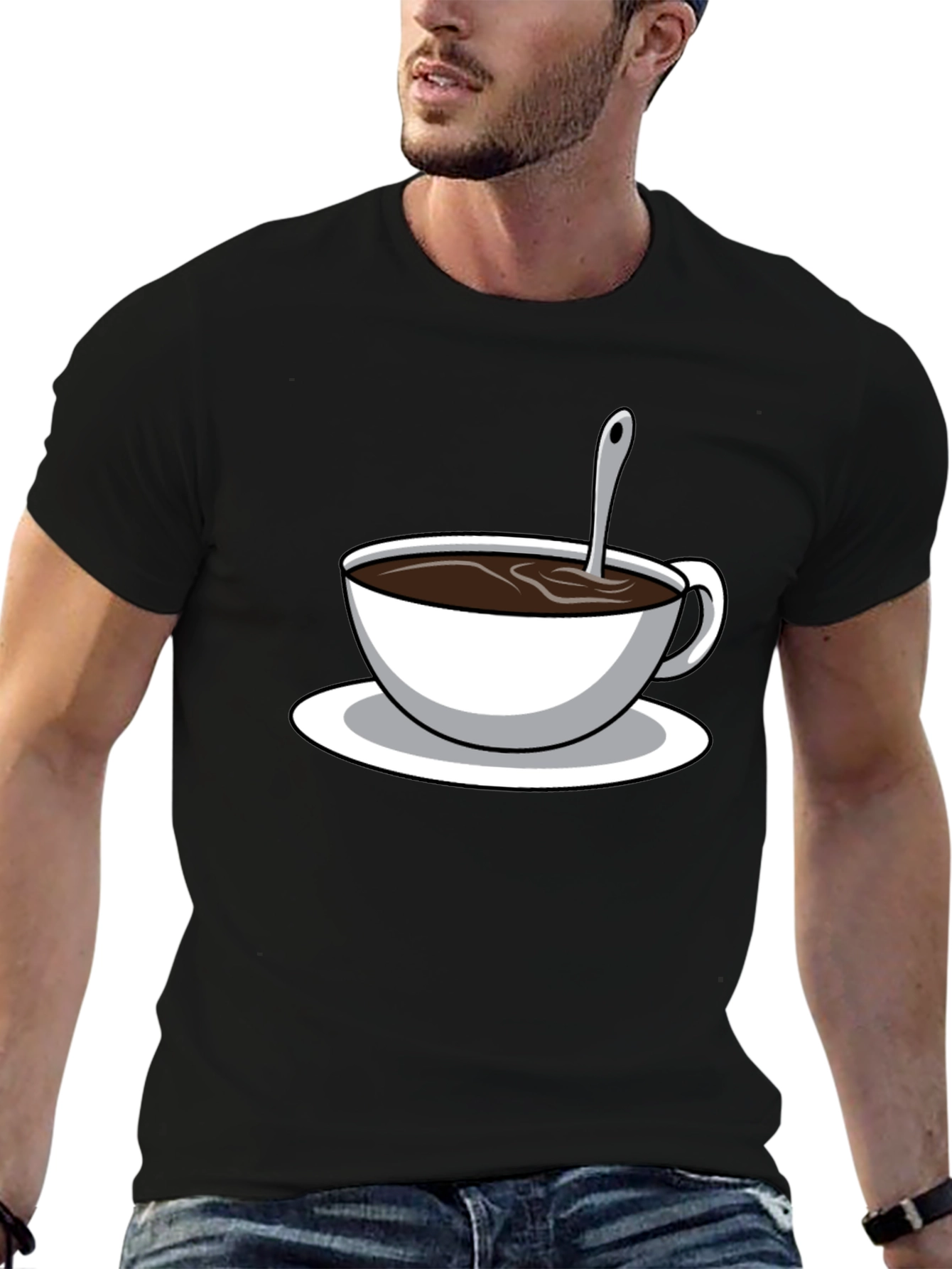 Black Coffee Cup Graphic T-Shirt - Black Cotton Blend view 6