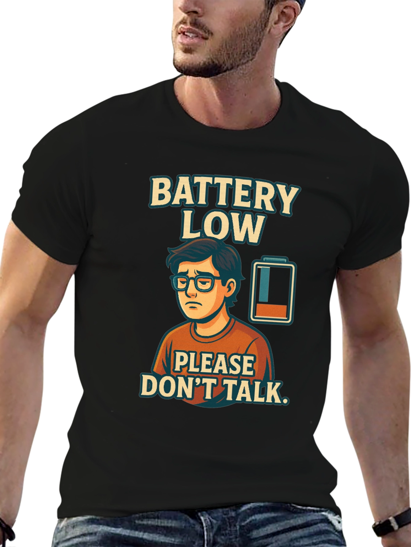 Black Battery Low Funny Graphic T-Shirt view 6