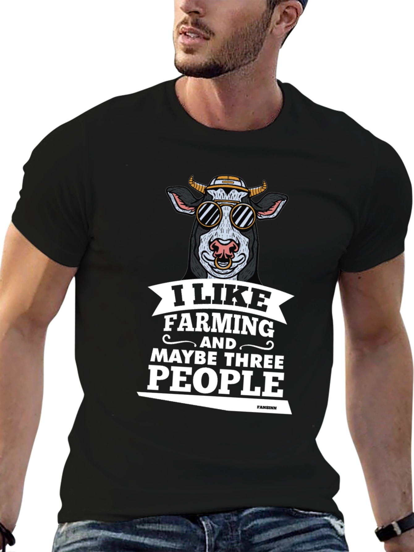 Black Farming Lover T-Shirt: Cool Cow Graphic Tee view 6