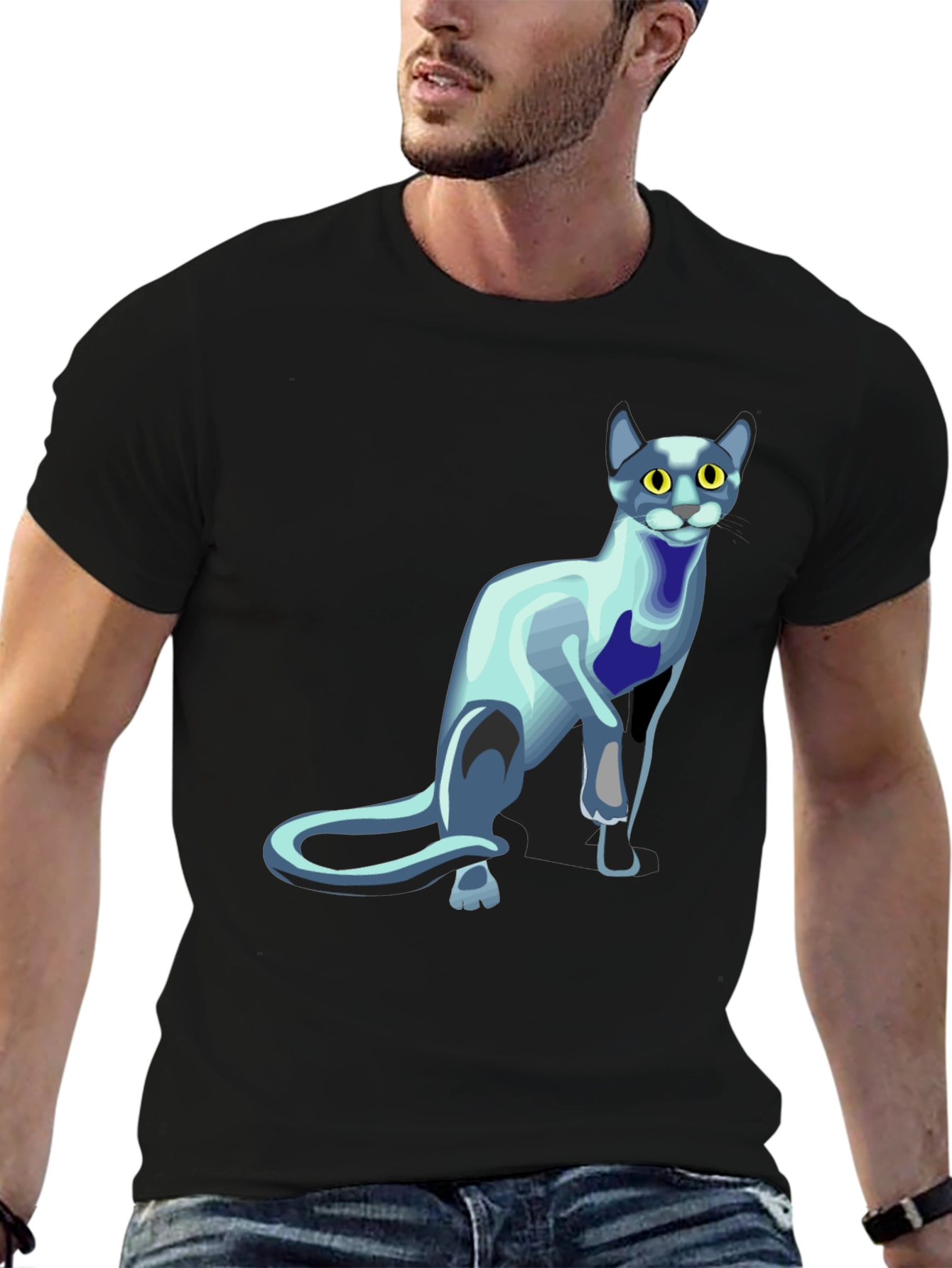 Black Cool Cat Graphic T-Shirt - Black view 6