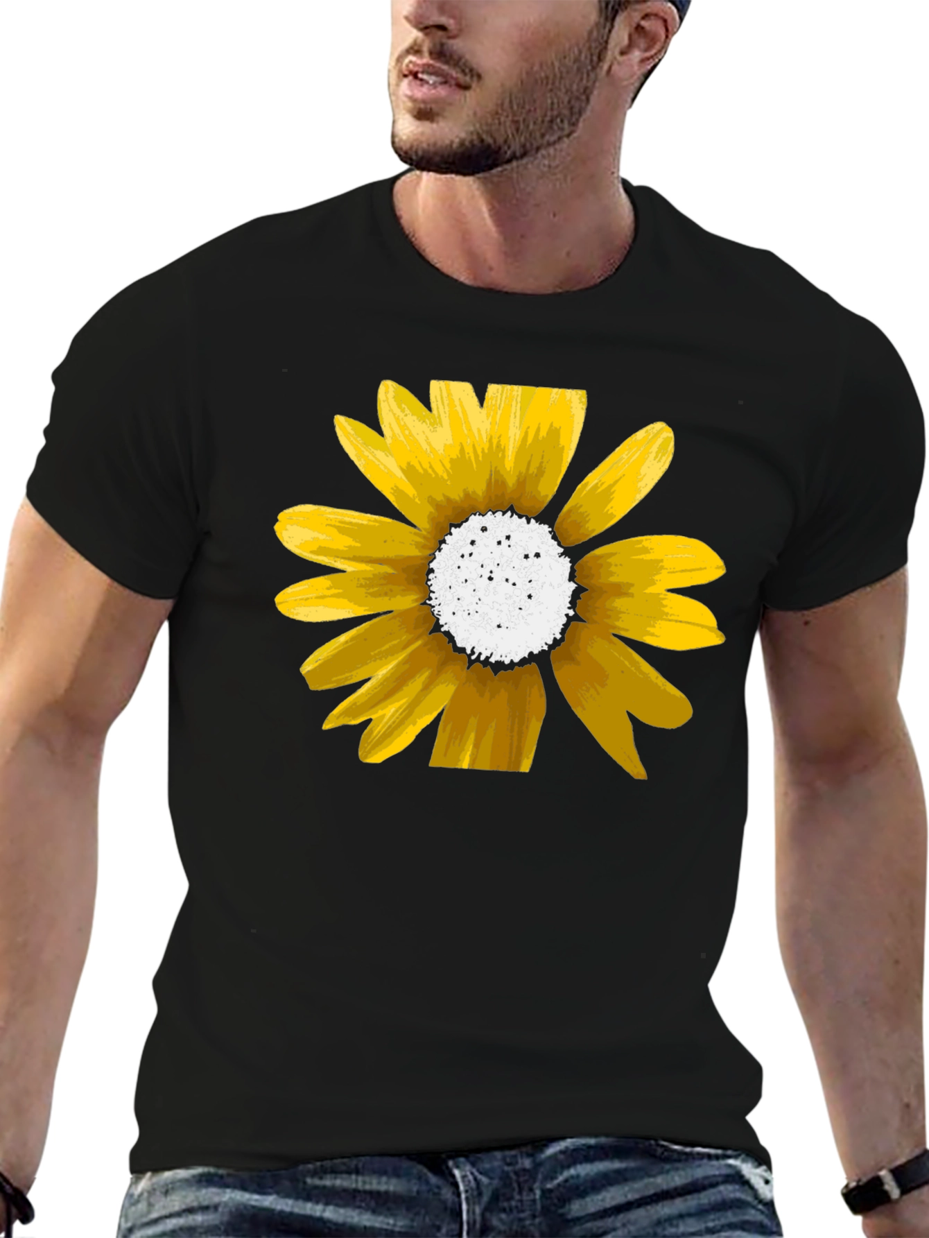Black Sunflower Graphic Tee - Black Cotton Casual Shirt view 6
