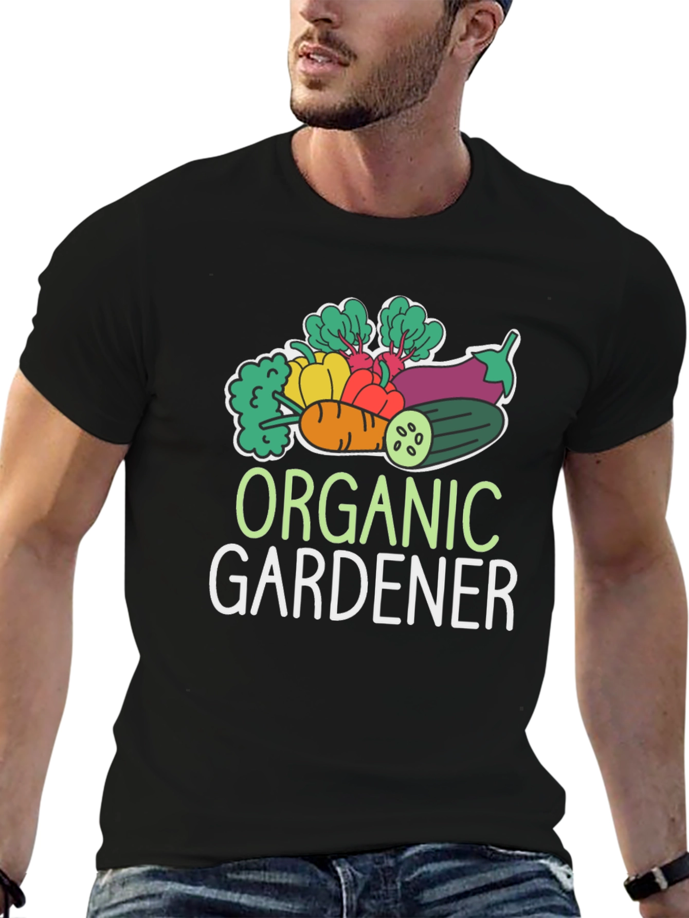Organic Gardener T-Shirt - Black, Vegetable Design - 6