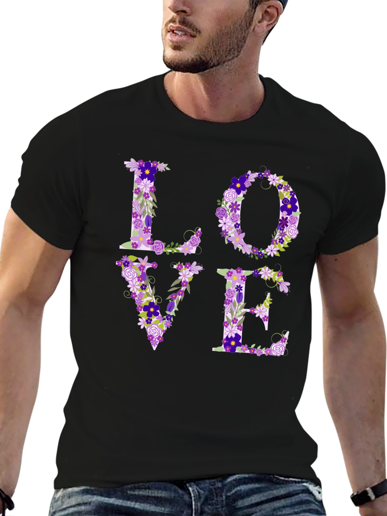 Black Floral LOVE Graphic Tee - Unisex Casual Shirt view 6