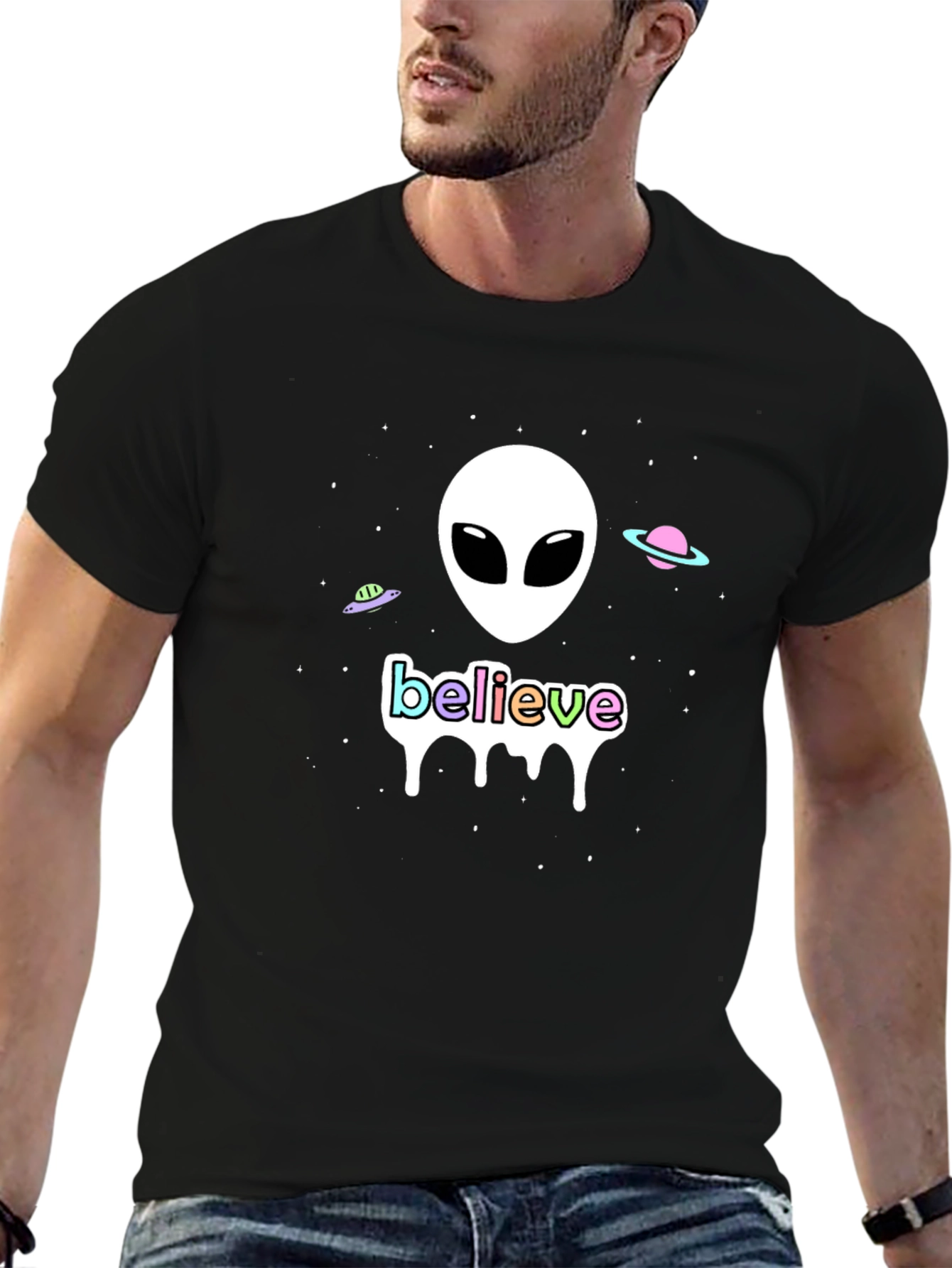 Black Believe Alien Graphic Tee - Men's Black T-Shirt view 6