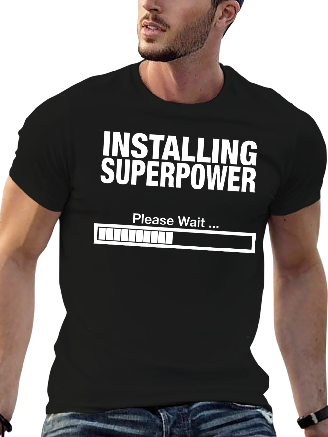Black Installing Superpower T-Shirt - Funny Graphic Tee view 6