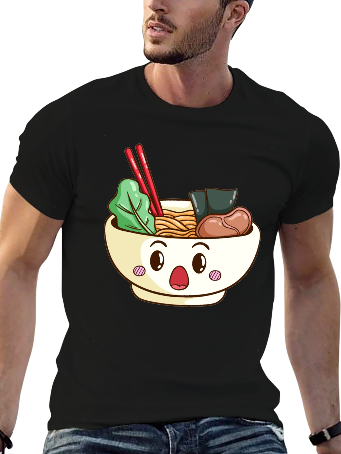 Black Cute Ramen Bowl Graphic T-Shirt - Black view 6