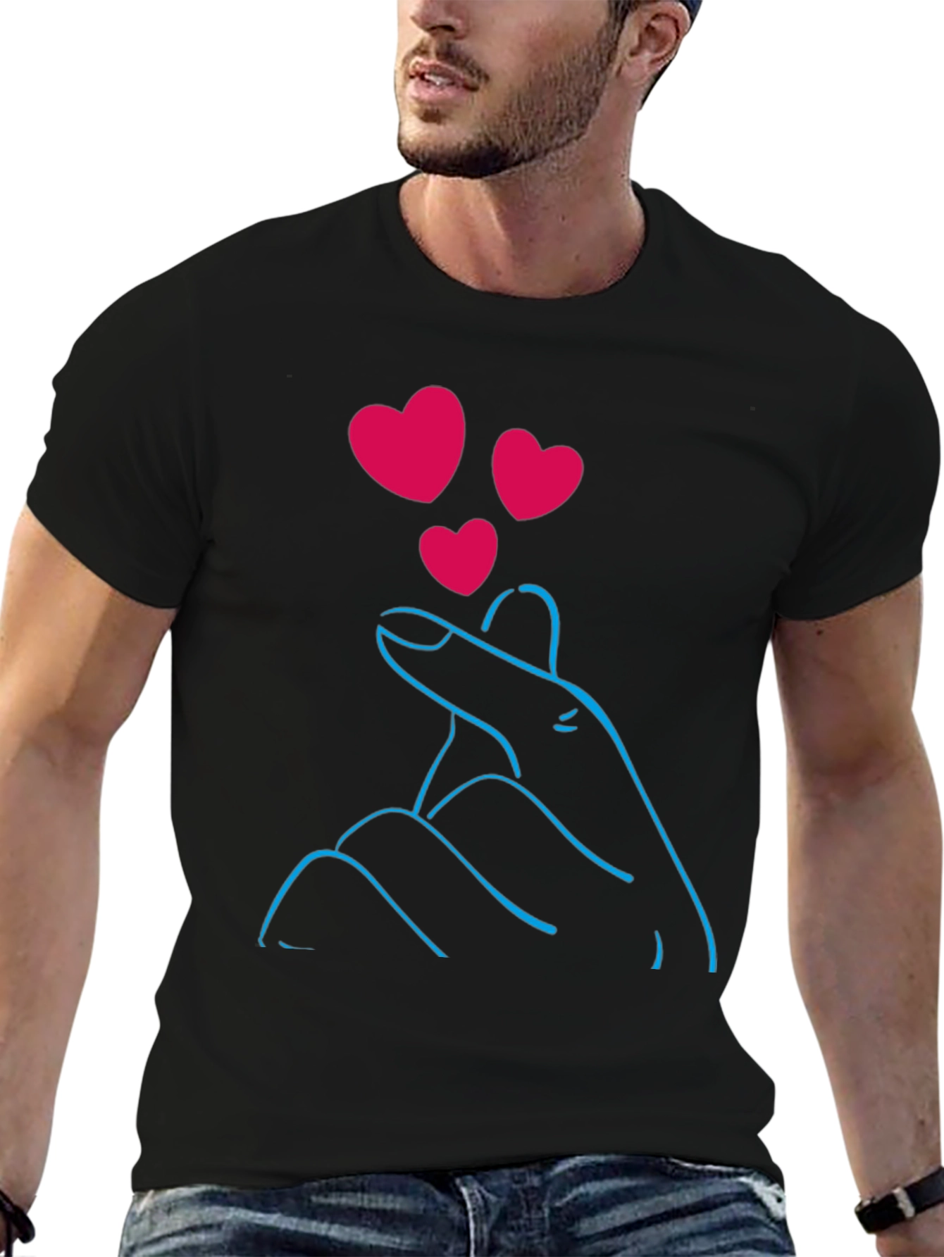 Black Heart Hand Gesture Graphic Tee view 6