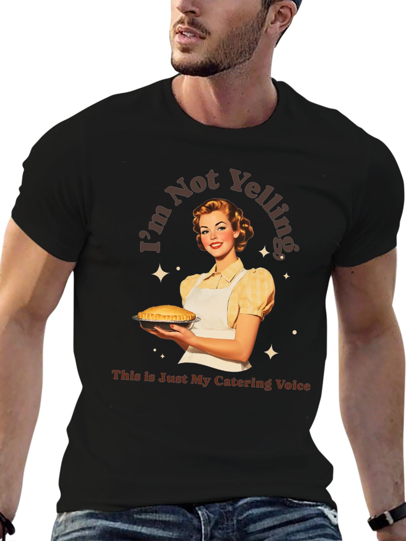 Black I'm Not Yelling Catering T-Shirt view 6