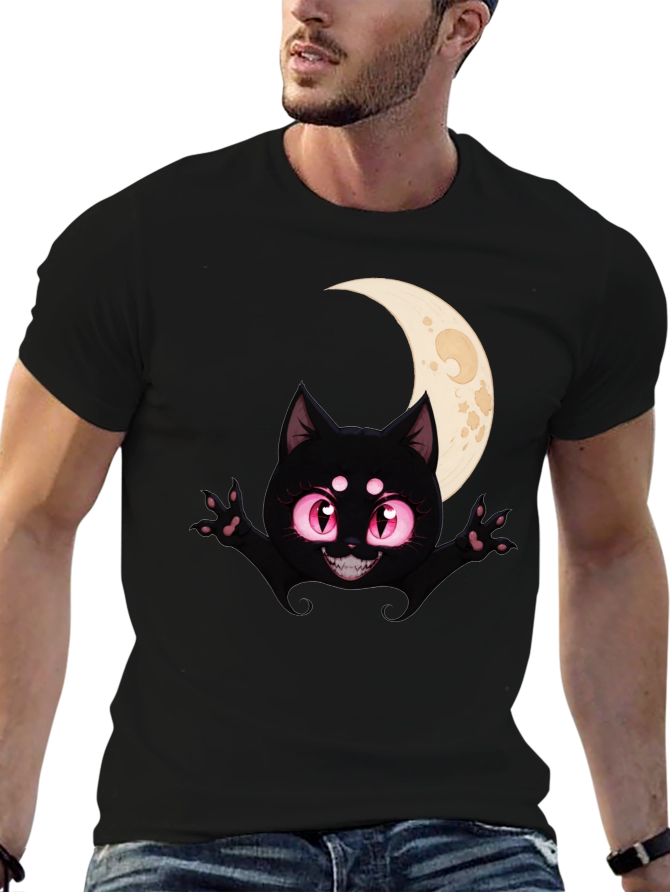 Black Black Cat Moon T-Shirt - Halloween Style view 6