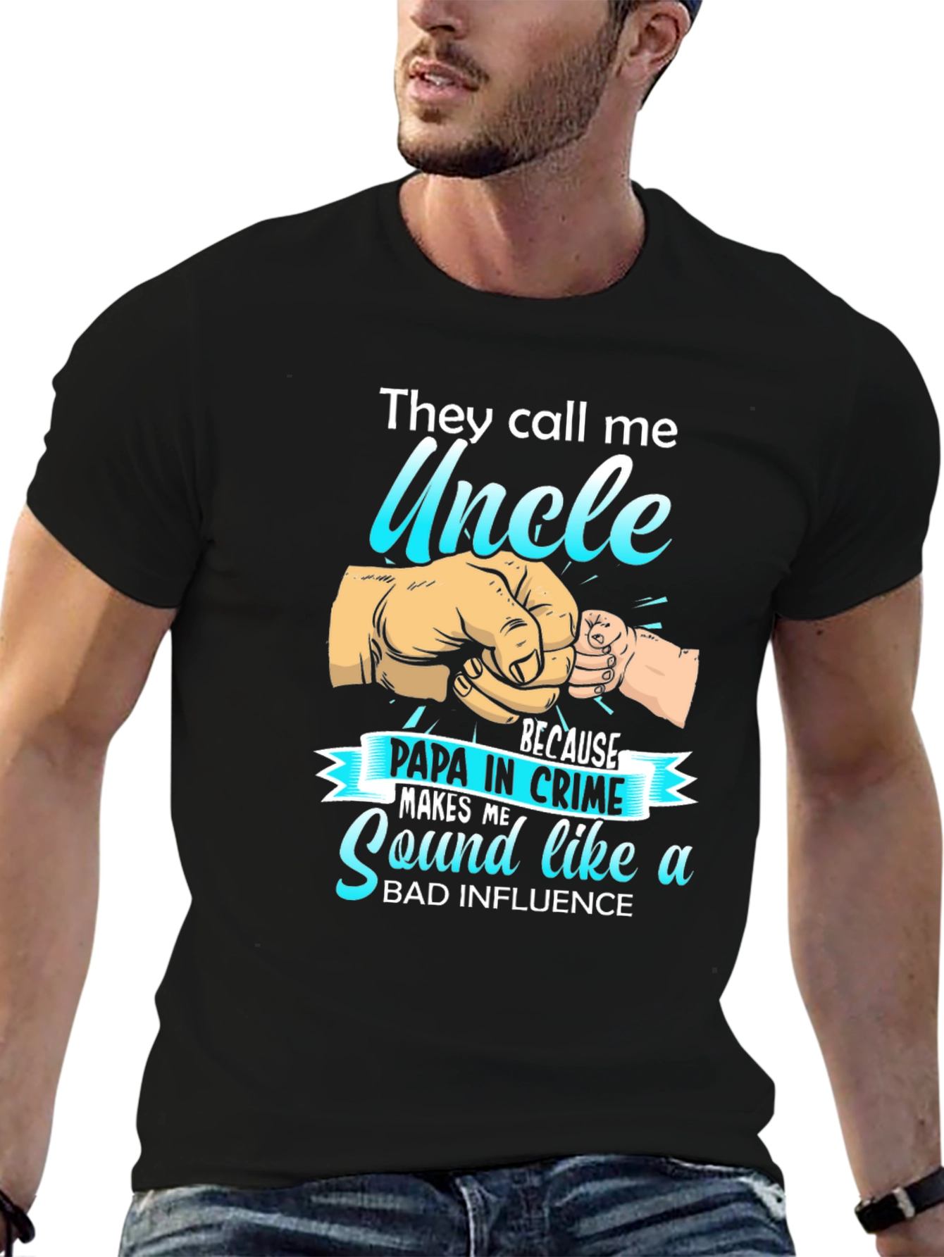 Black Uncle Papa in Crime Graphic T-Shirt view 6