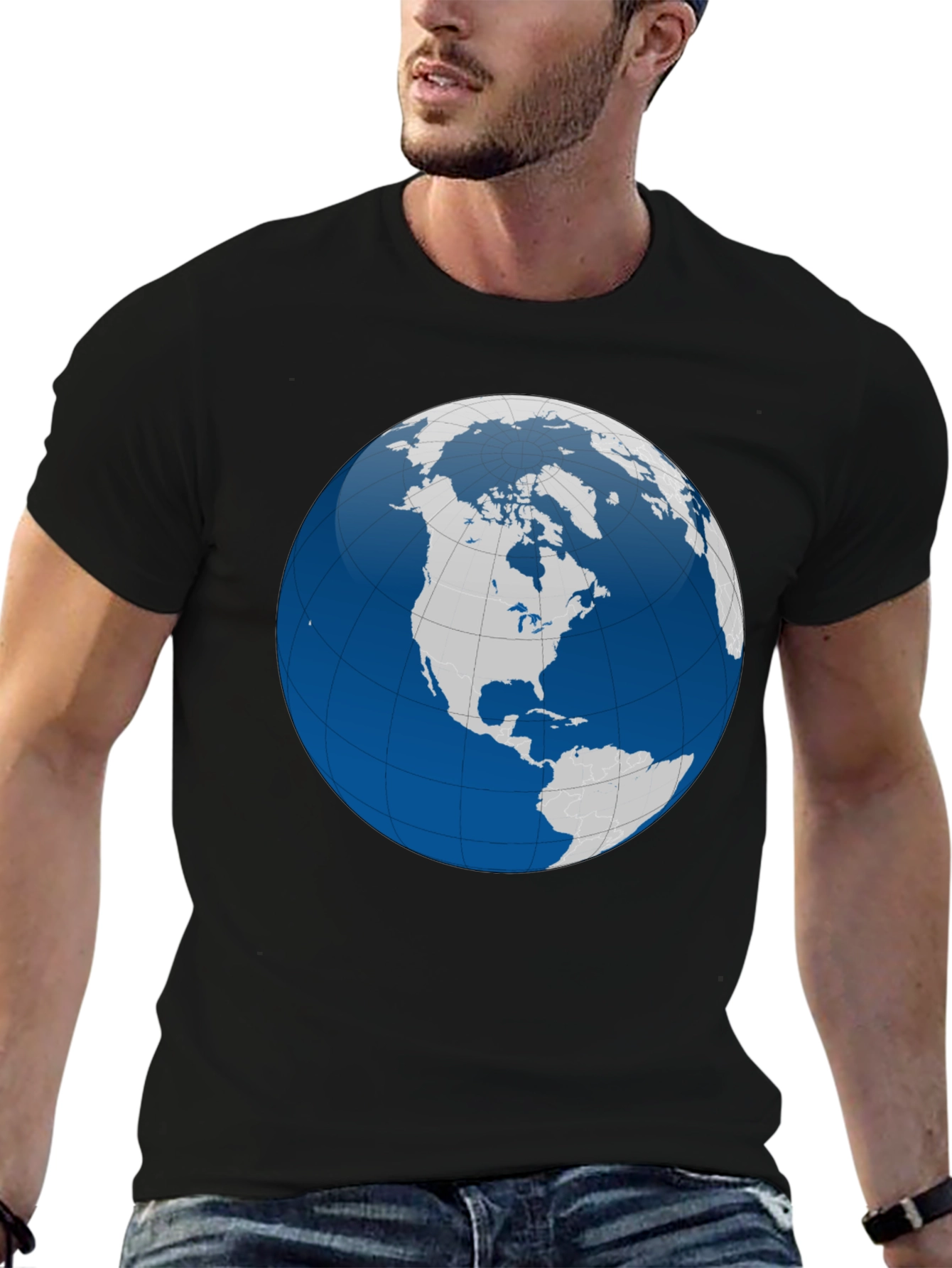 Black Globe Graphic T-Shirt - Black Cotton Tee view 6