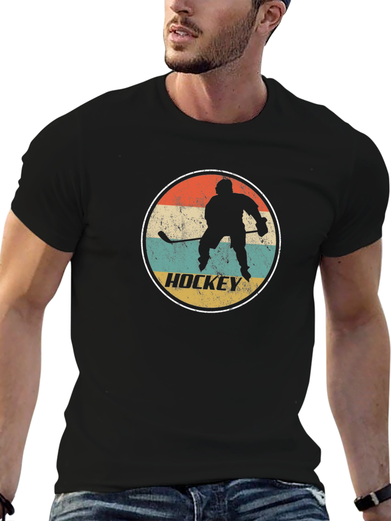 Black Retro Hockey Player Graphic T-Shirt - Black view 6