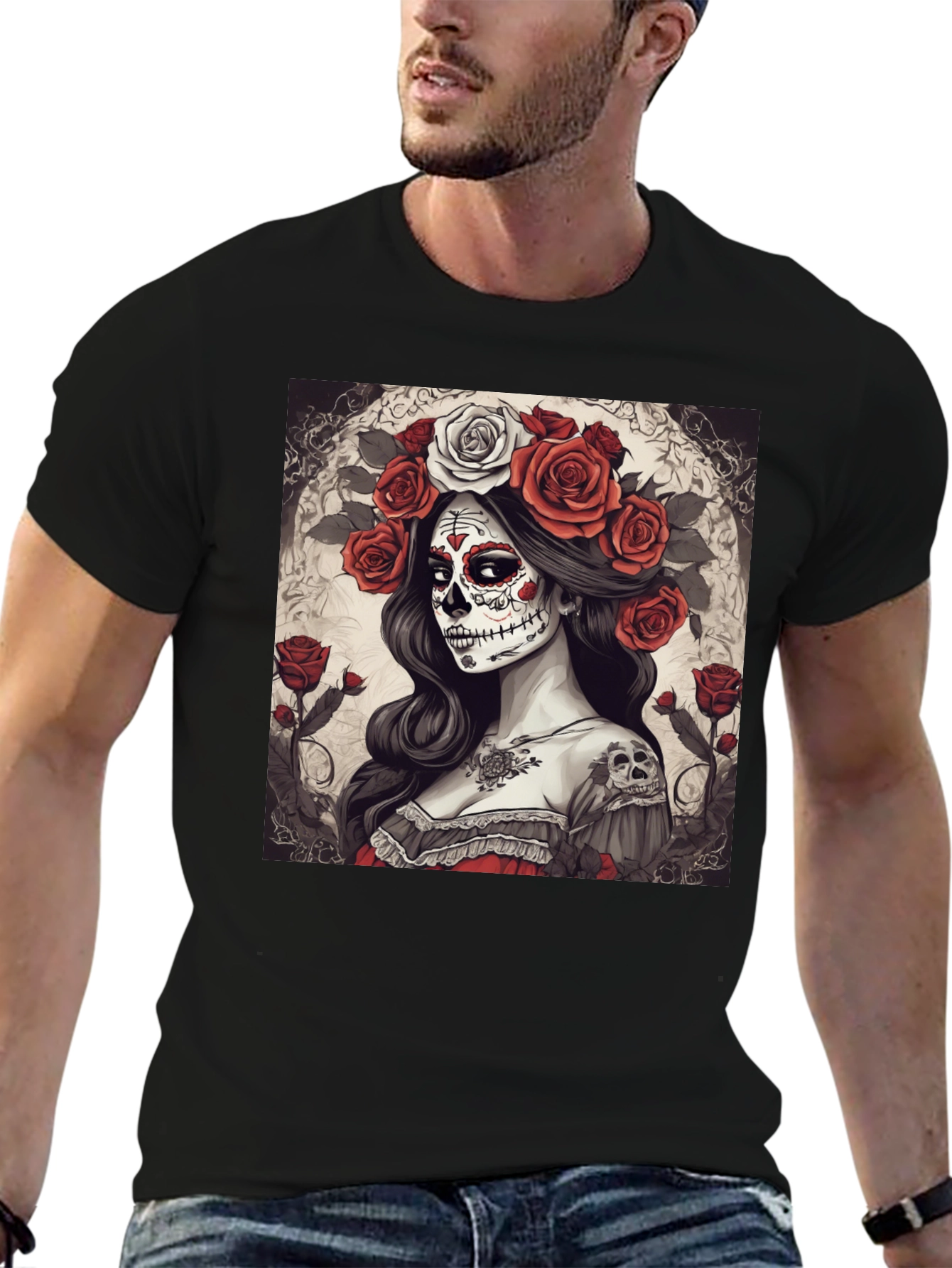 Black Day of the Dead Woman Graphic T-Shirt view 6