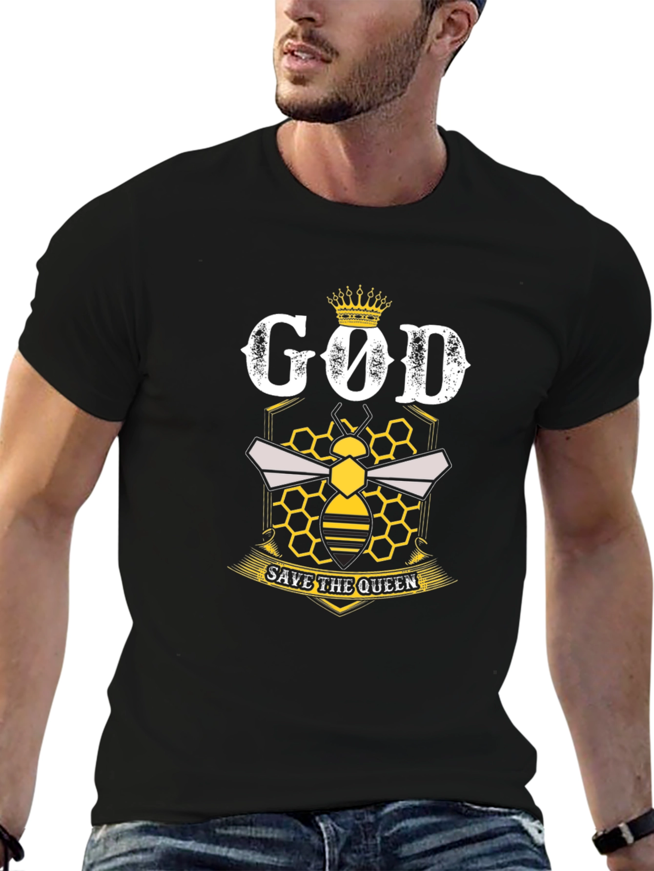 Black God Save the Queen Bee T-Shirt - Black view 6