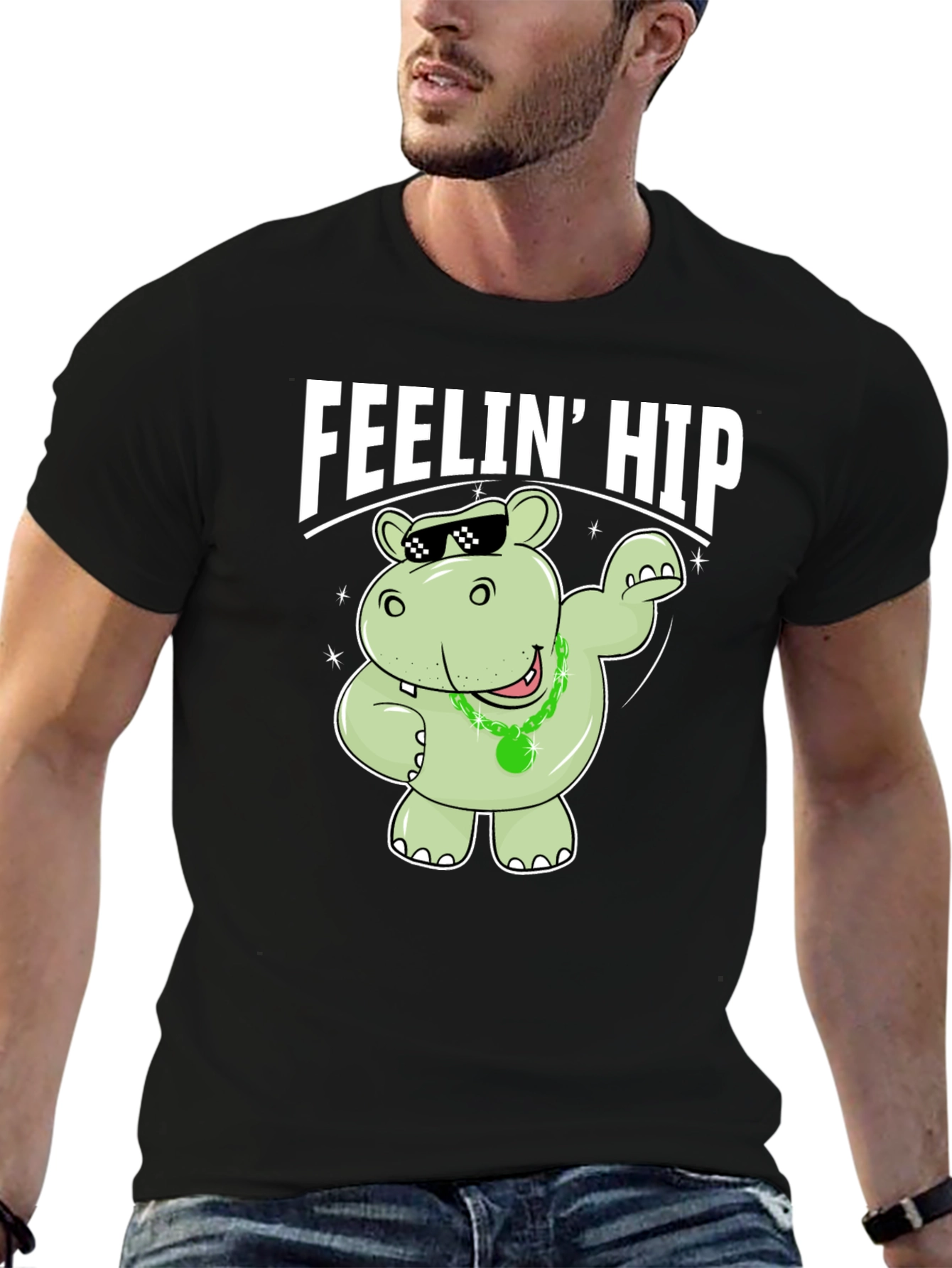 Black Feelin' Hip Hippo T-Shirt - Black view 6