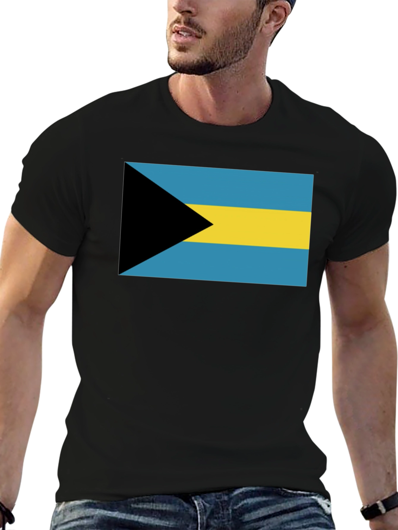 Black Bahamas Flag Graphic Tee - Black Cotton T-Shirt view 6