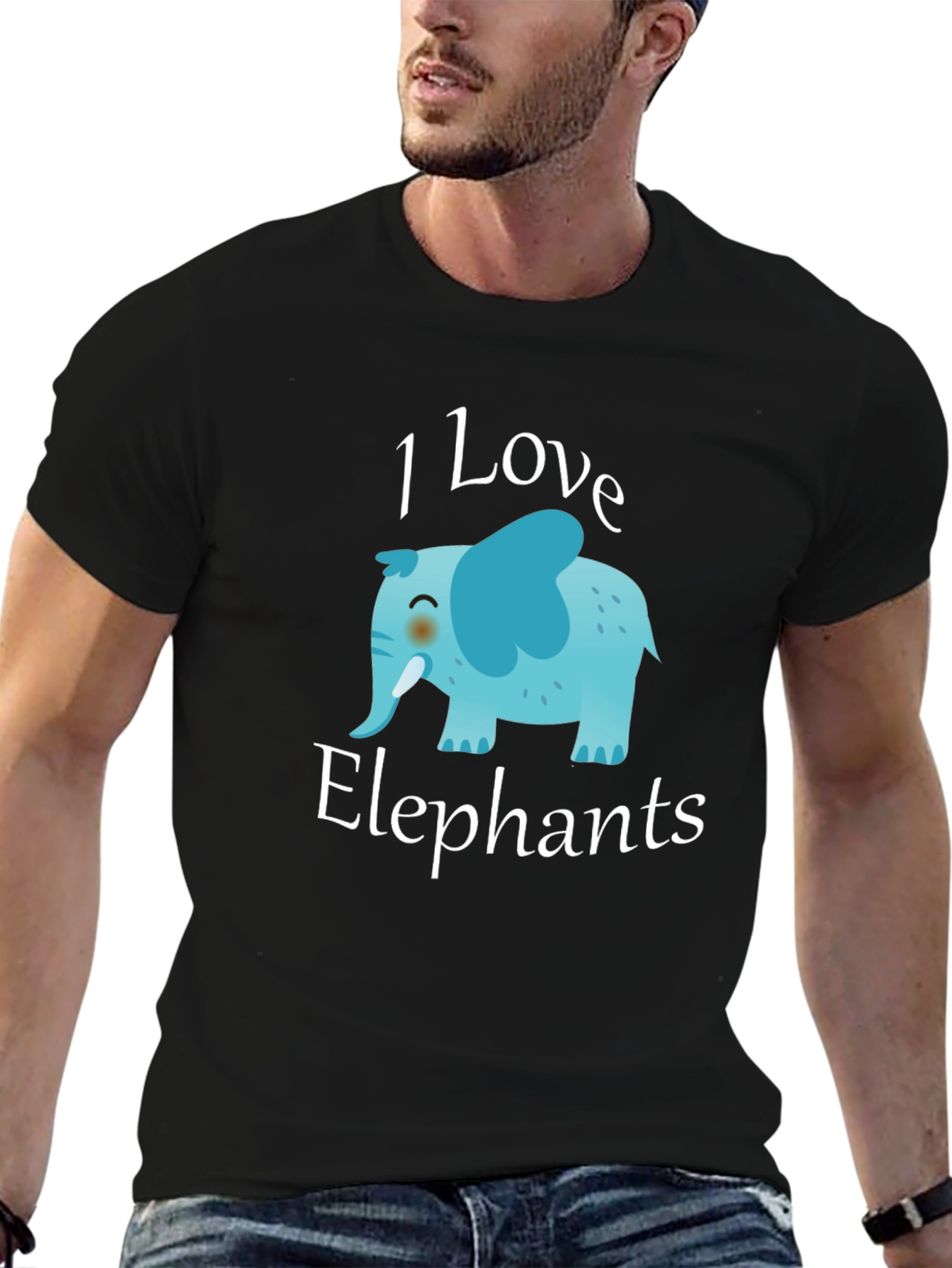 Black I Love Elephants Graphic T-Shirt view 6