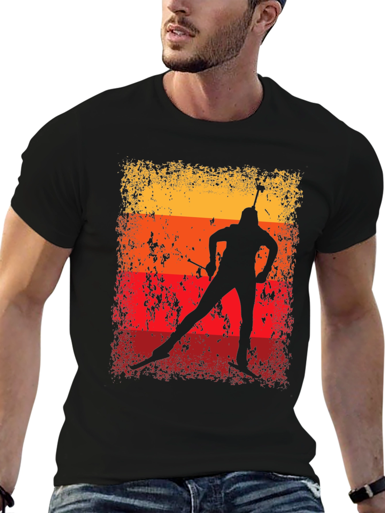 Black Vintage Biathlon T-Shirt - Retro Athlete Design view 6