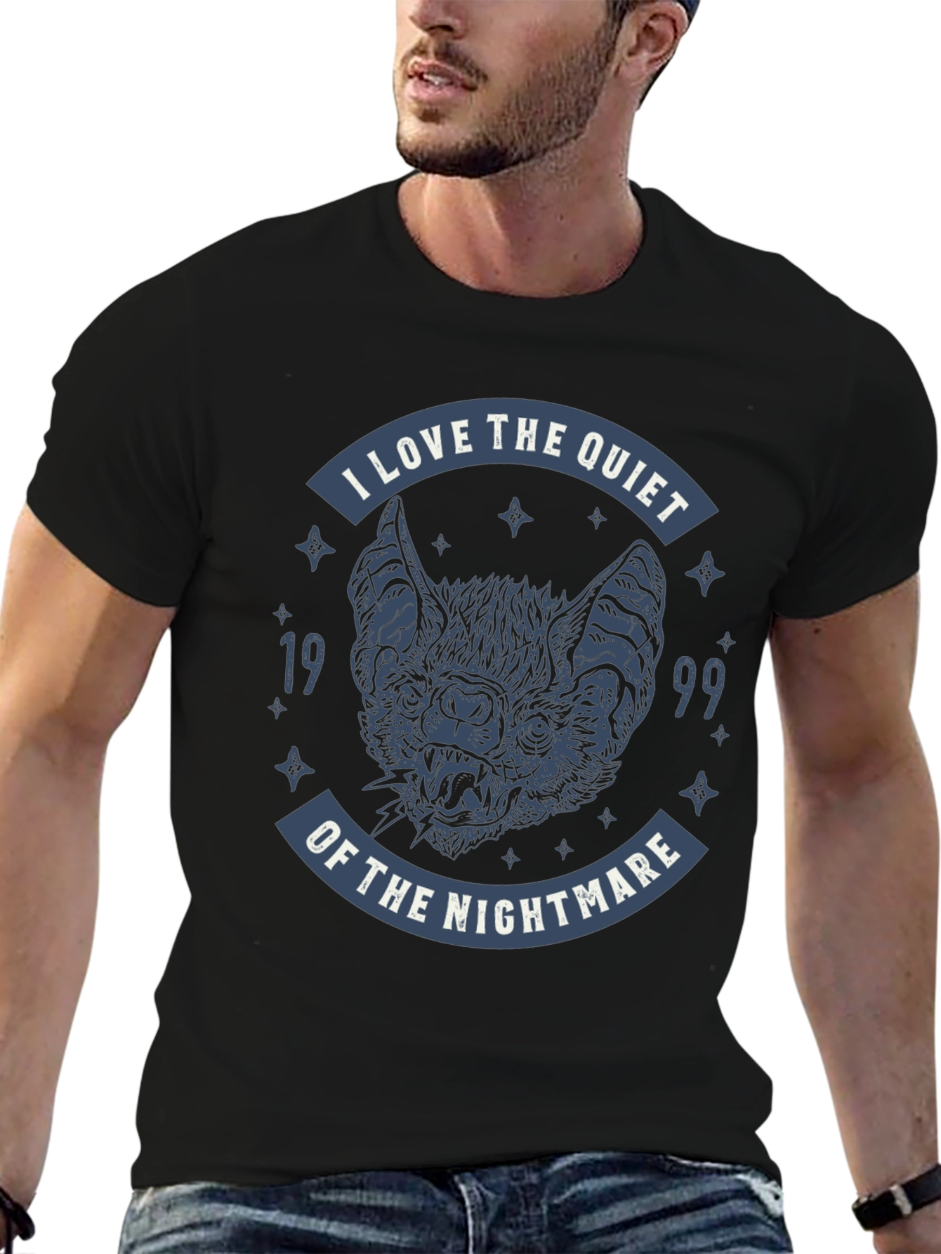 Quiet Nightmare Bat Graphic T-Shirt - Black - 6