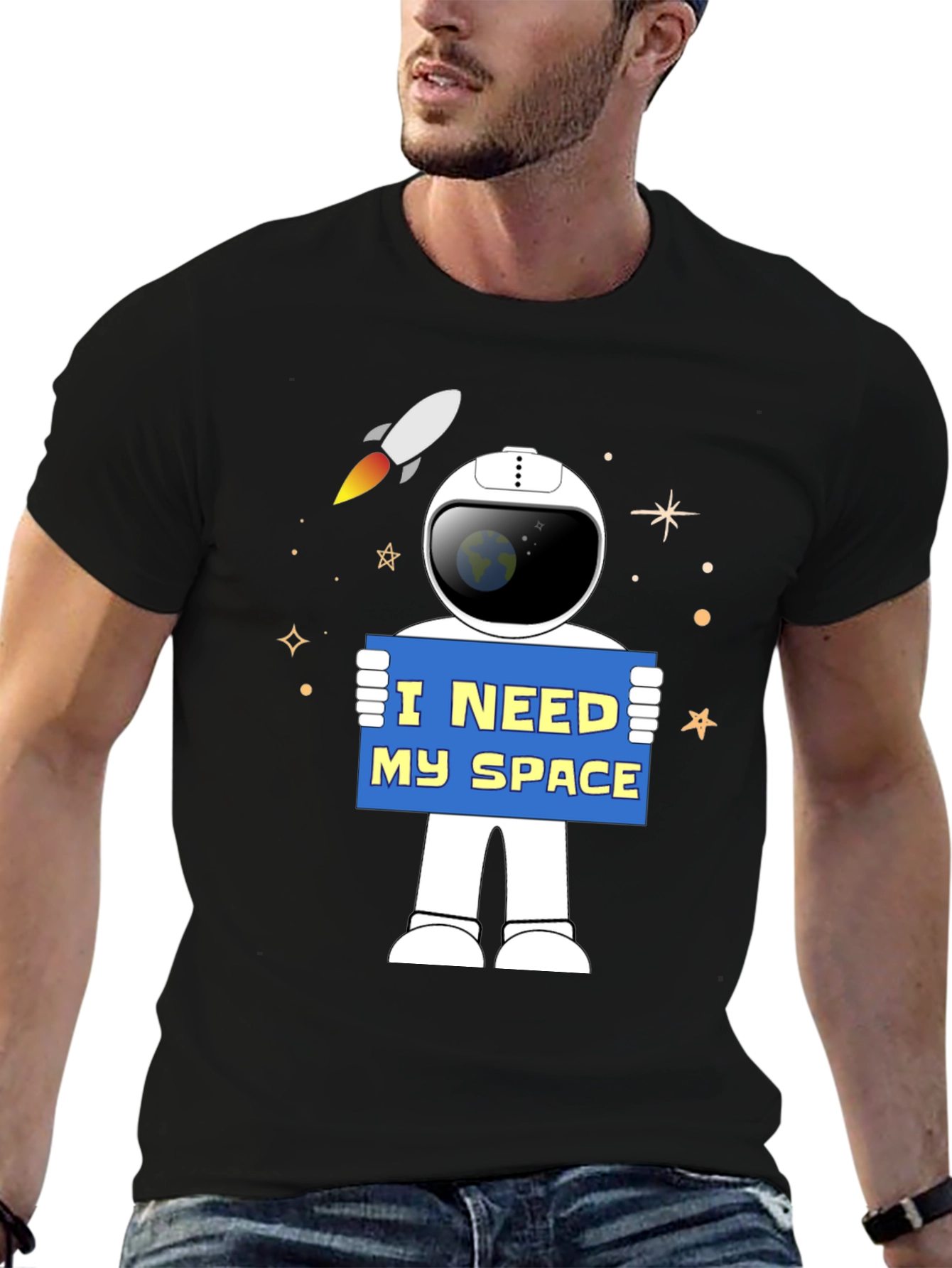 Black I Need My Space Astronaut Graphic T-Shirt view 6