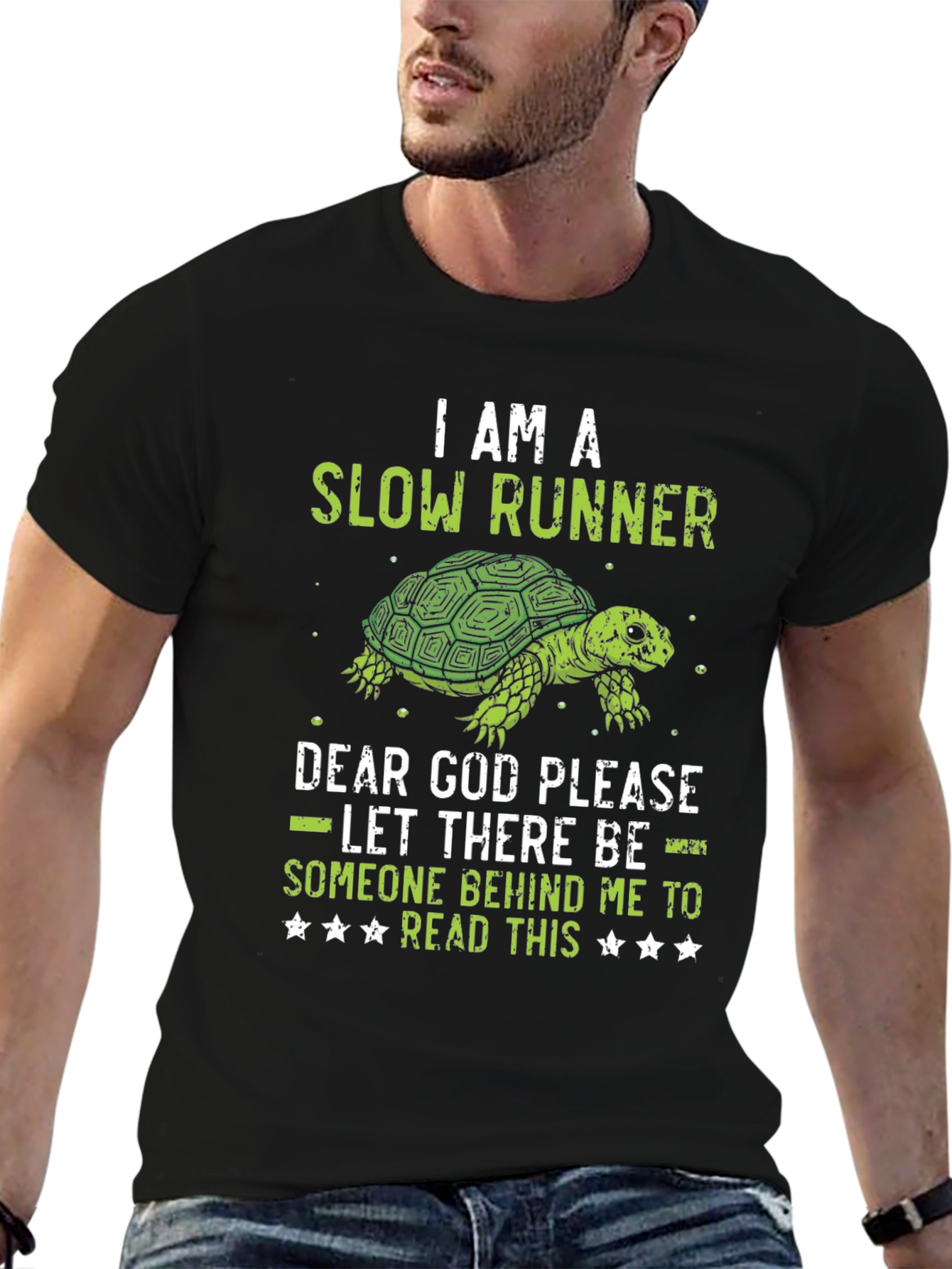 Black I am a Slow Runner Funny Turtle Graphic T-Shirt view 6