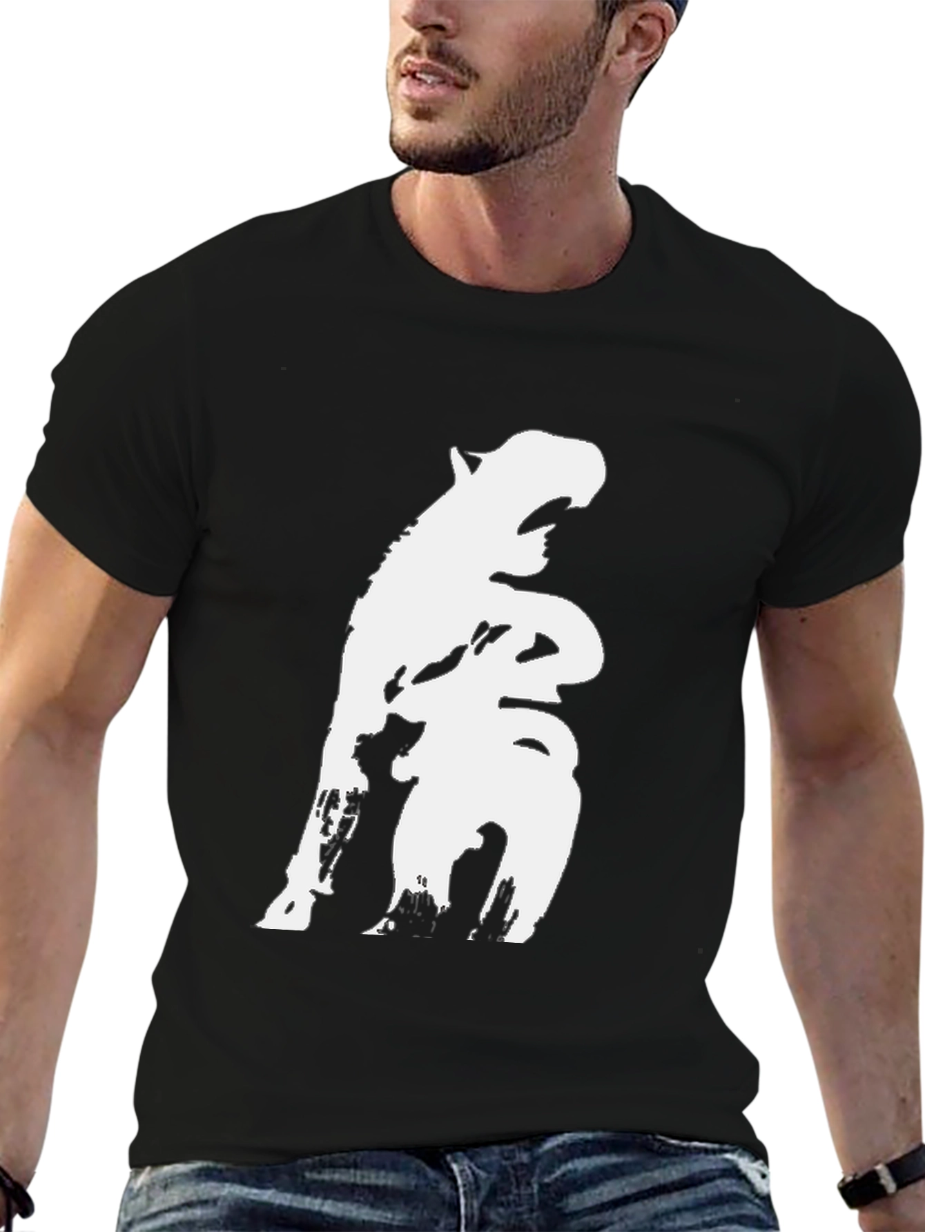 Black Black T-Shirt with White Hippo Design view 6