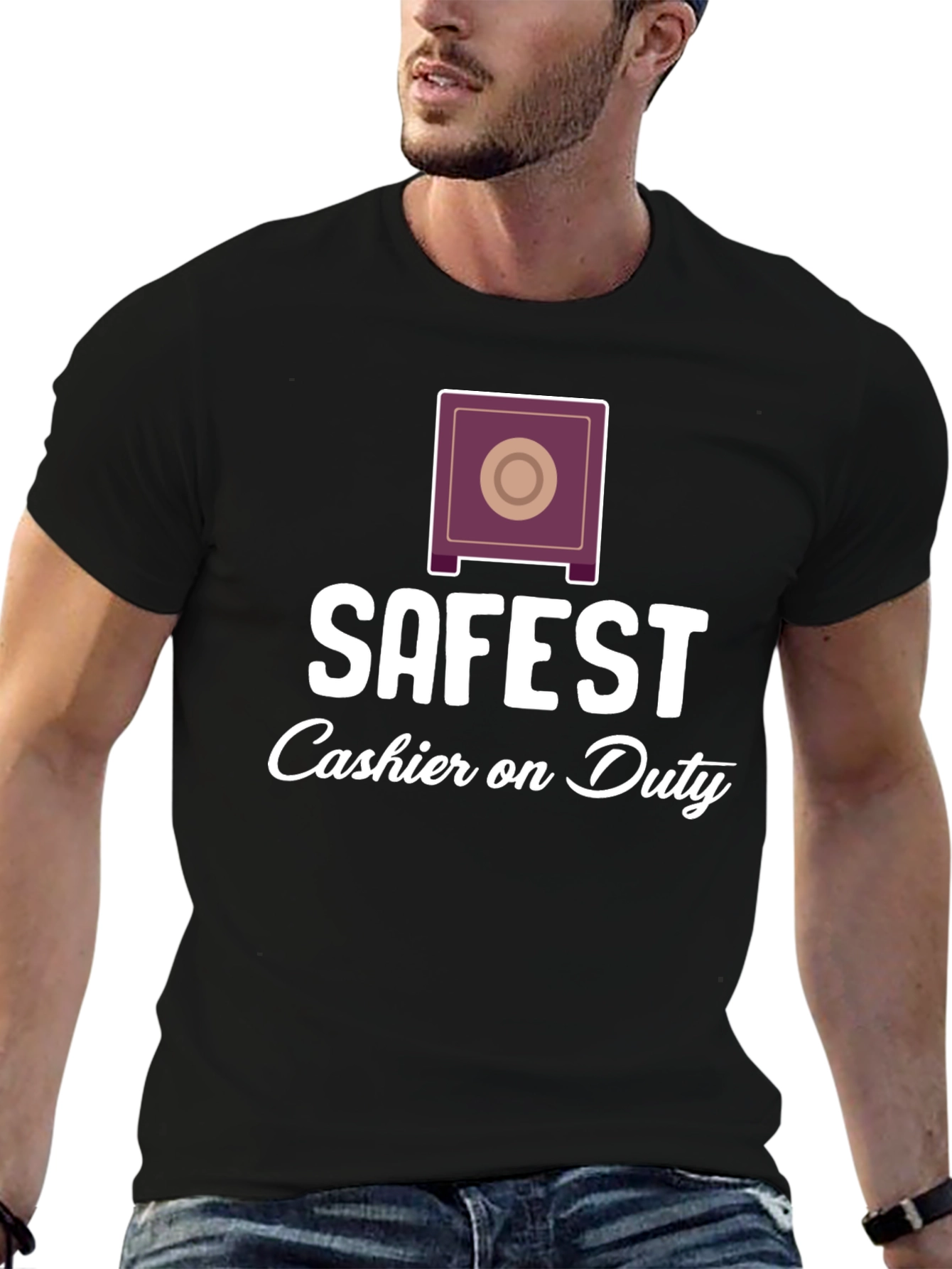 Black Safest Cashier On Duty Graphic Tee - Unique Design view 6
