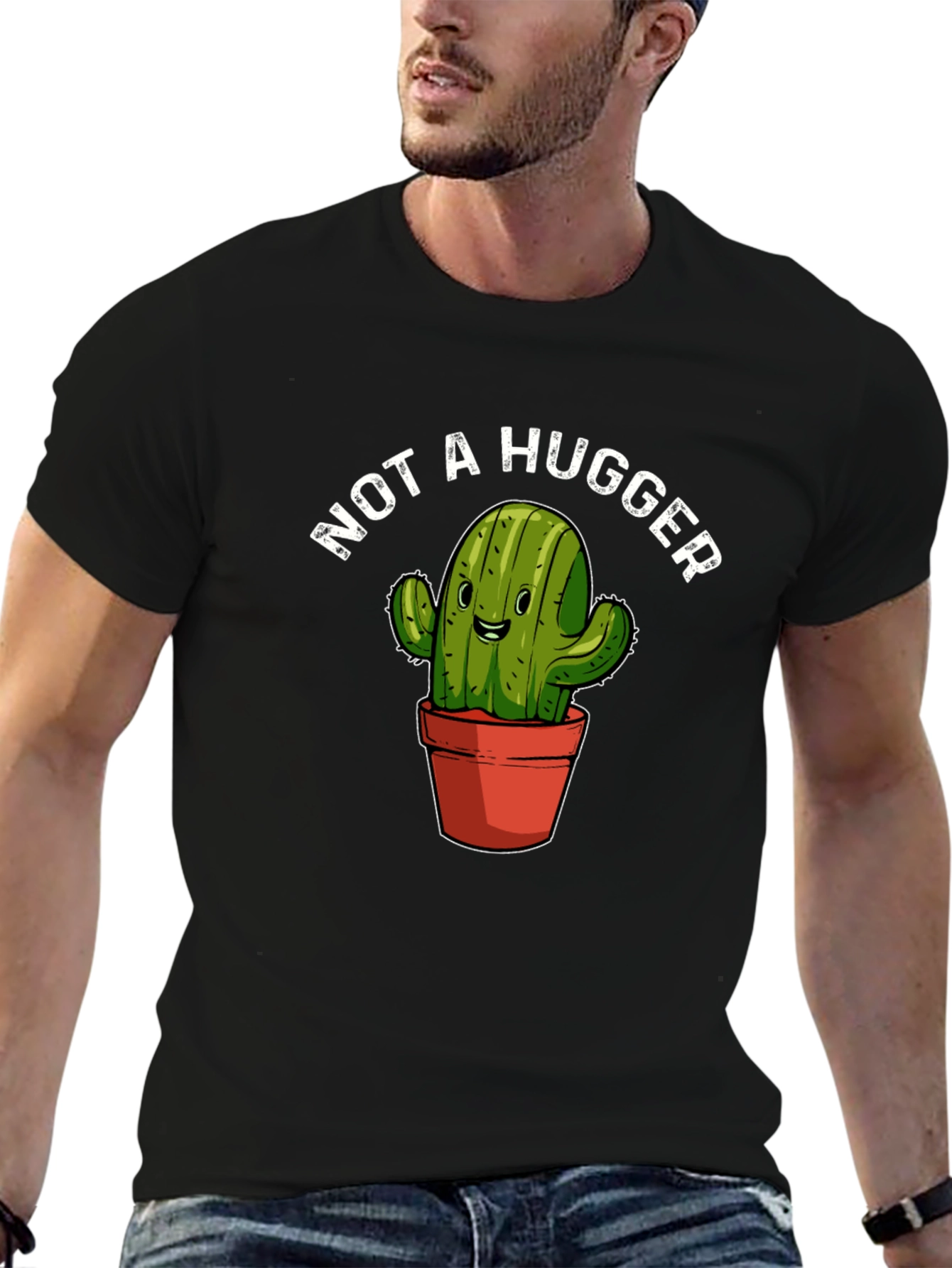 Black Not A Hugger Cactus Graphic T-Shirt view 6