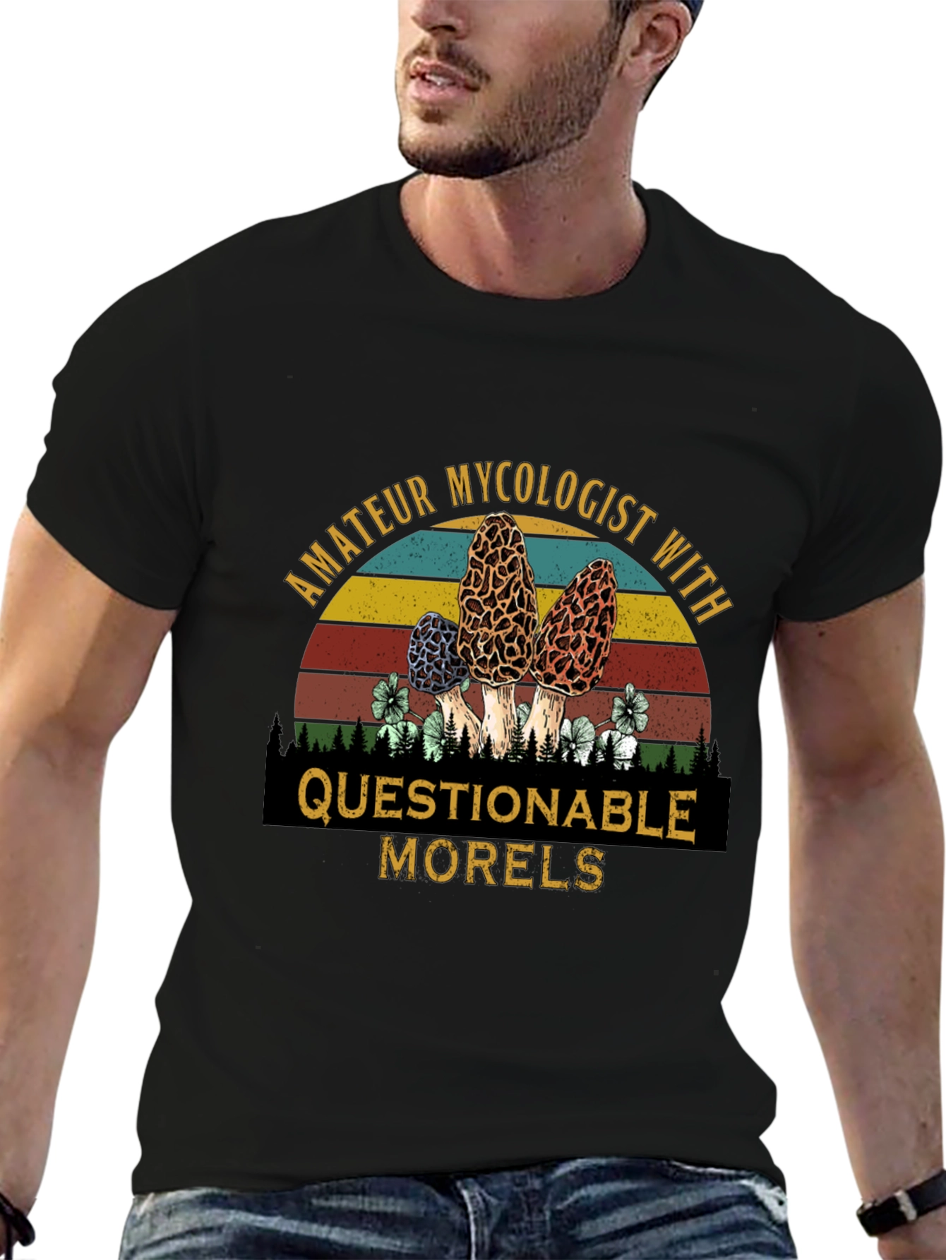 Black Amateur Mycologist Morels Graphic T-Shirt view 6
