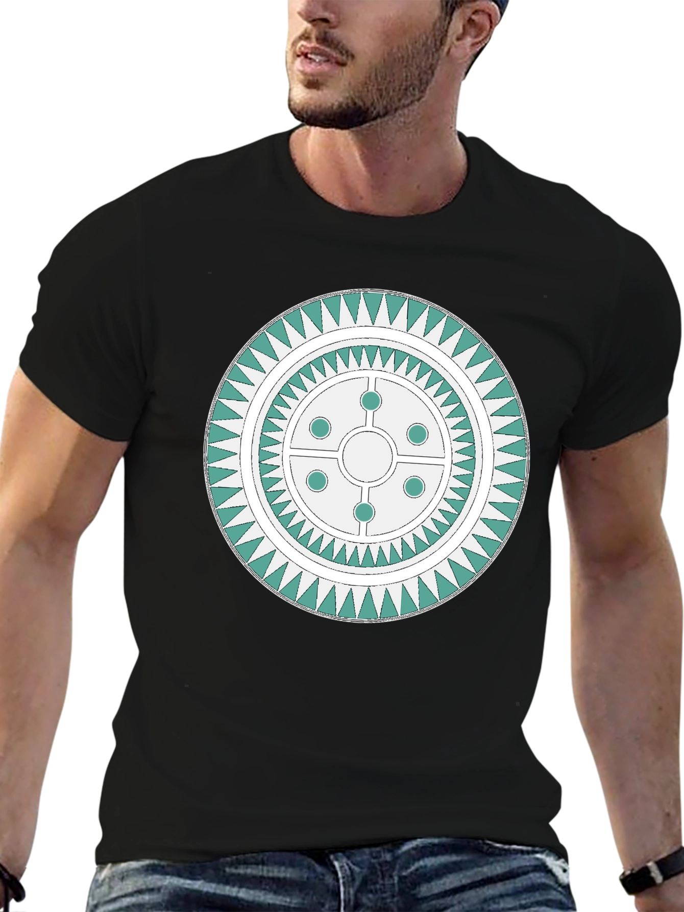 Black Geometric Circle Design Tee view 6