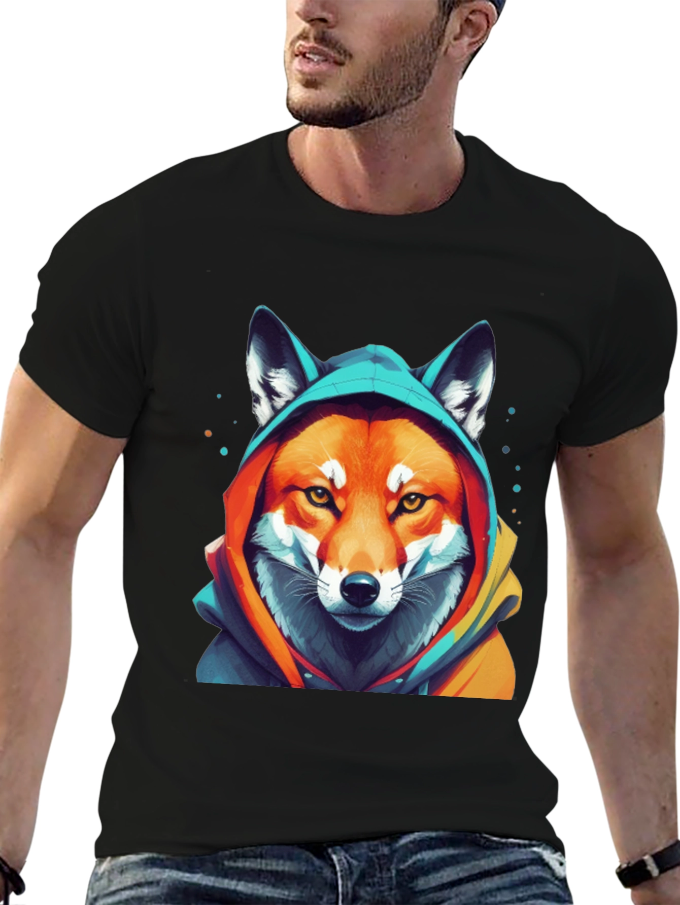 Black Fox in Hoodie Graphic T-Shirt view 6