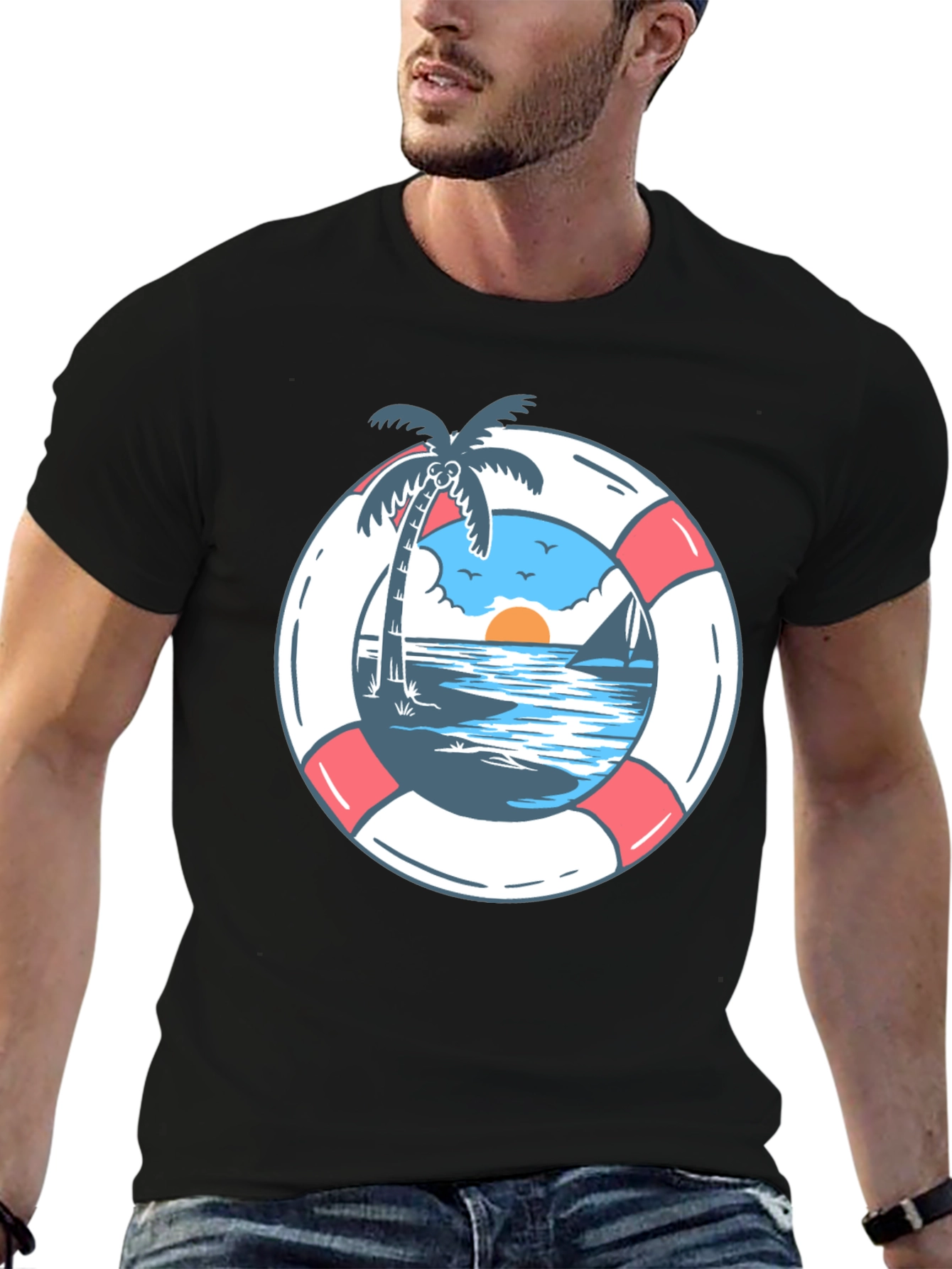 Tropical Beach Life Preserver Graphic Tee - 6