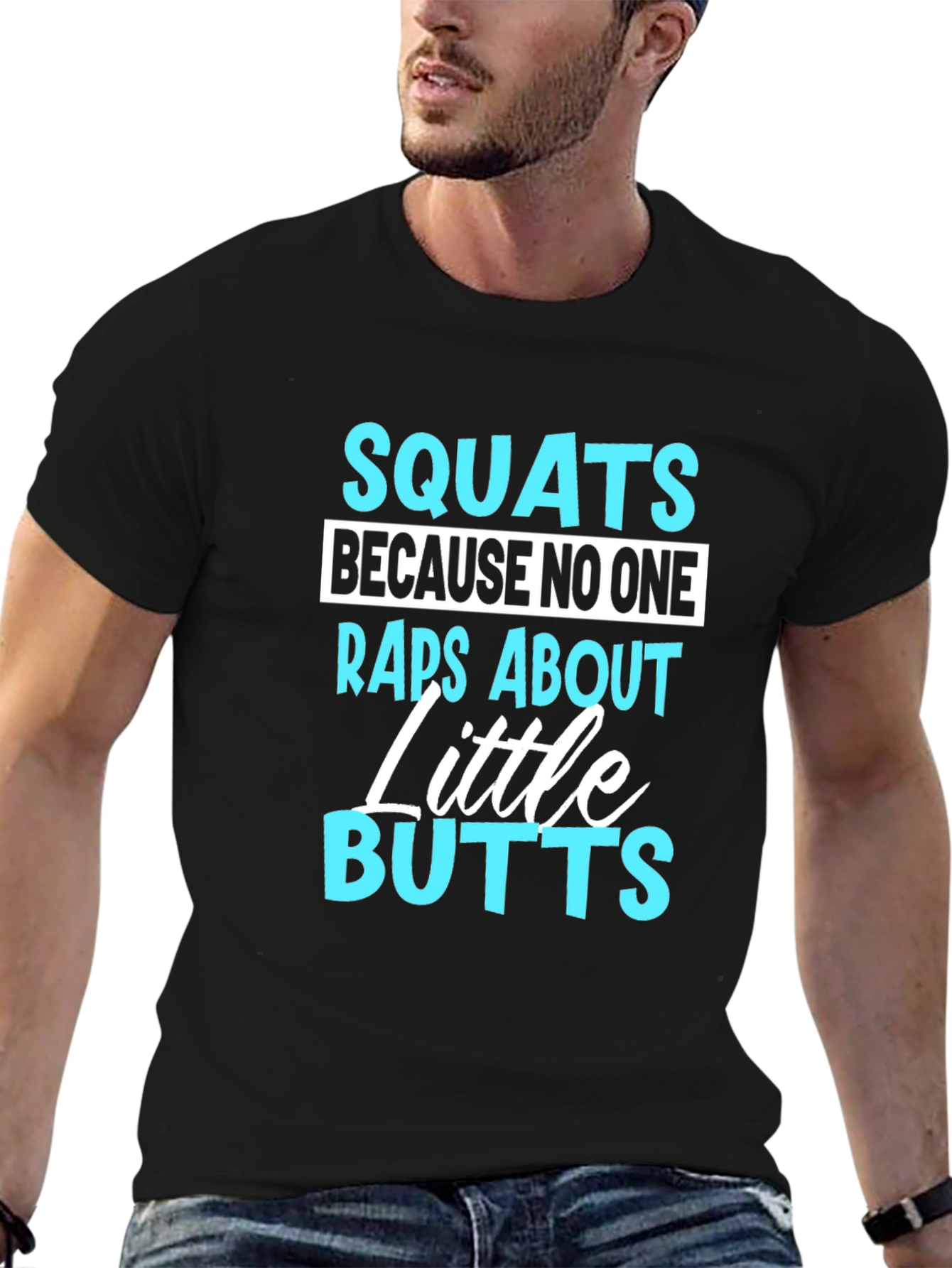 Black Squats Little Butts Funny Gym Black T-Shirt view 6