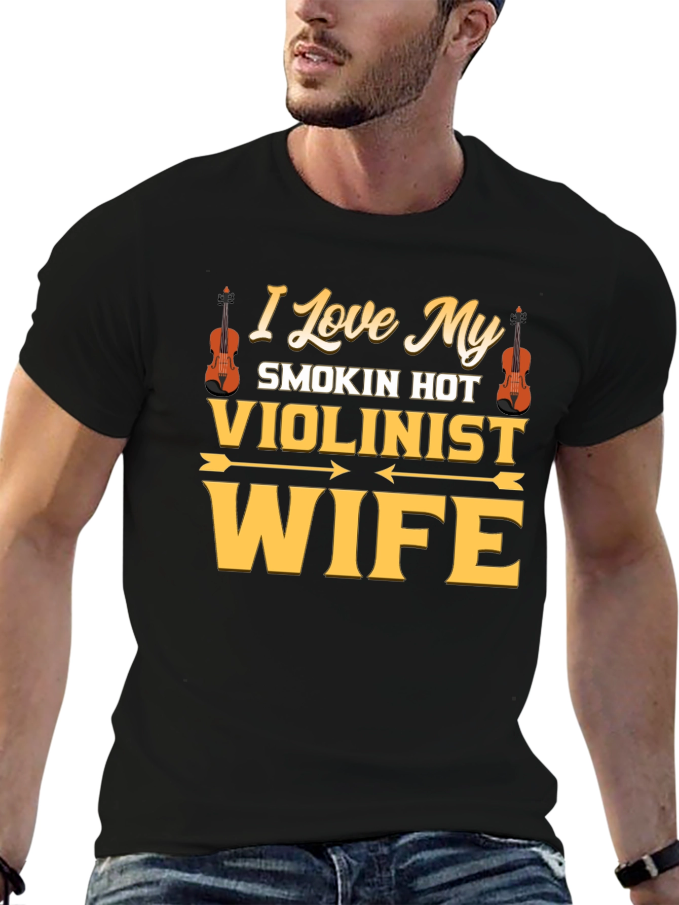Black I Love My Smokin' Hot Violinist Wife T-Shirt view 6