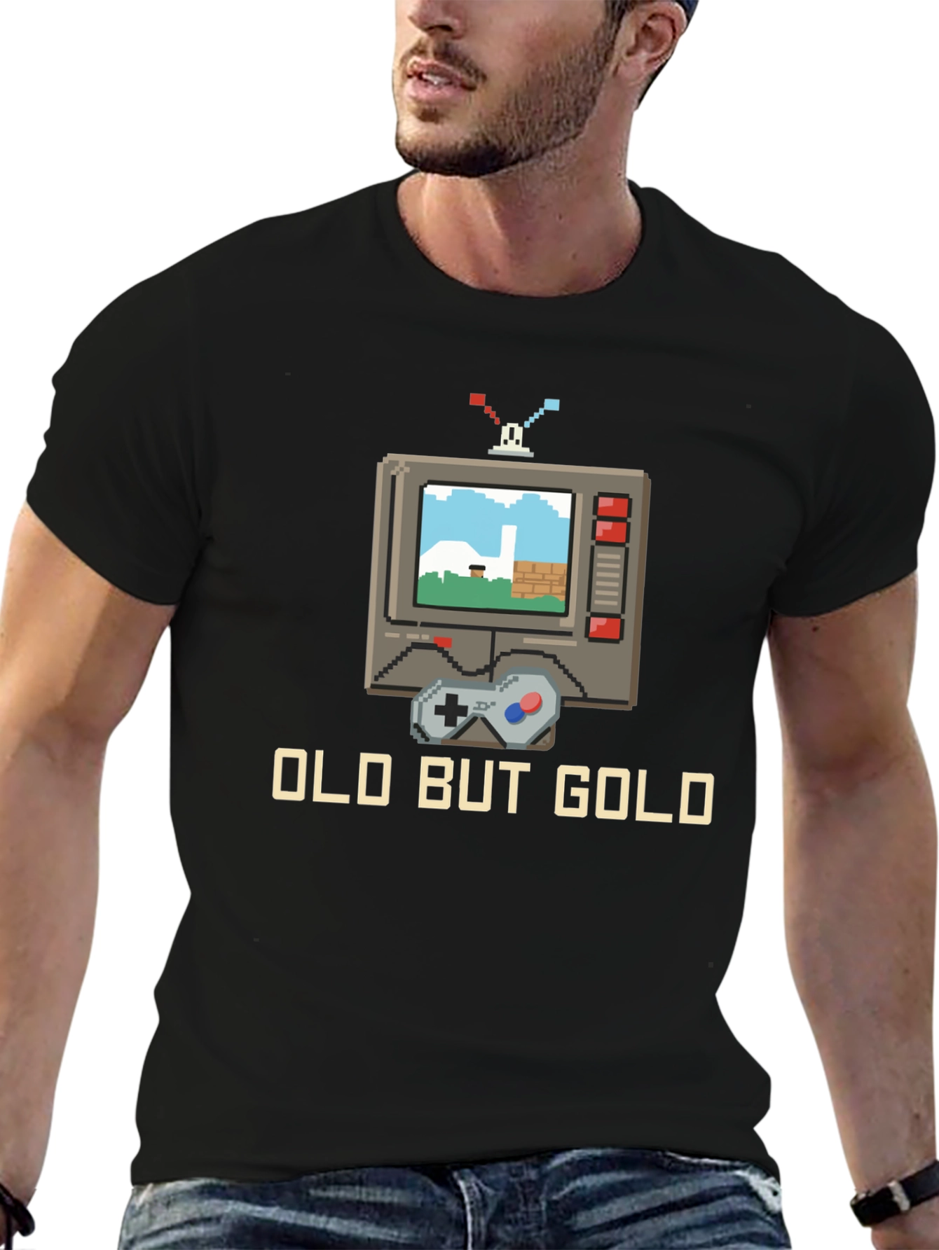 Black Retro Gaming T-Shirt - Old But Gold view 6